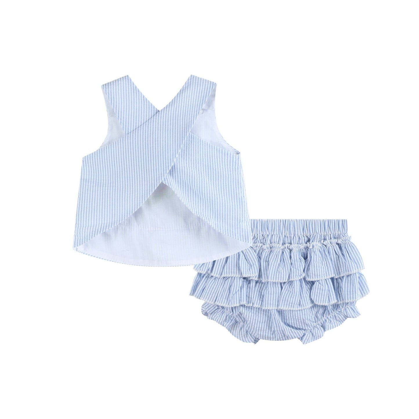 Light Blue Seersucker Turtle 2pc Bloomer Set - Ethan and Emily