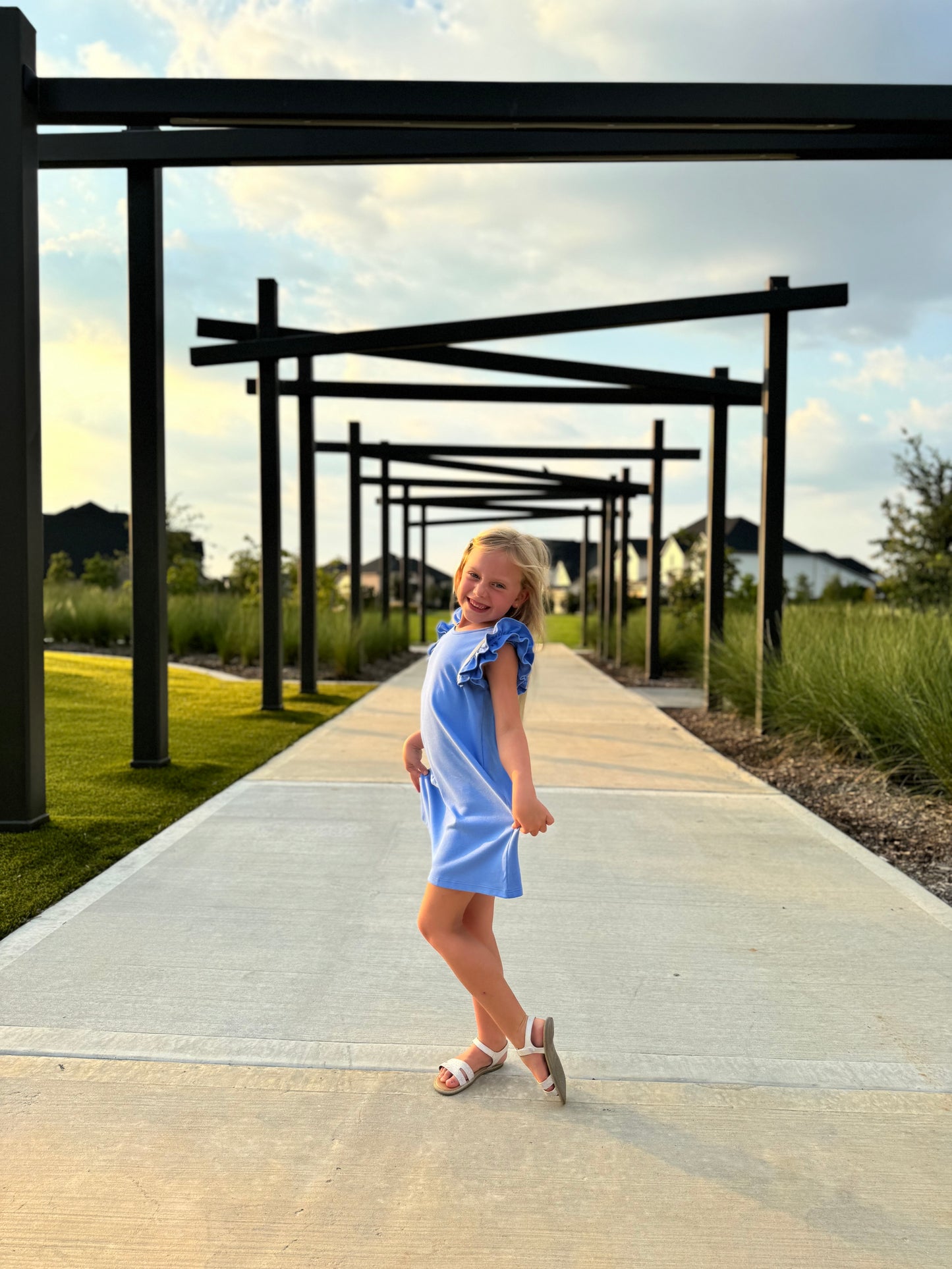 Ruehling Ruffle Dress In Barbados Blue - Ethan and Emily