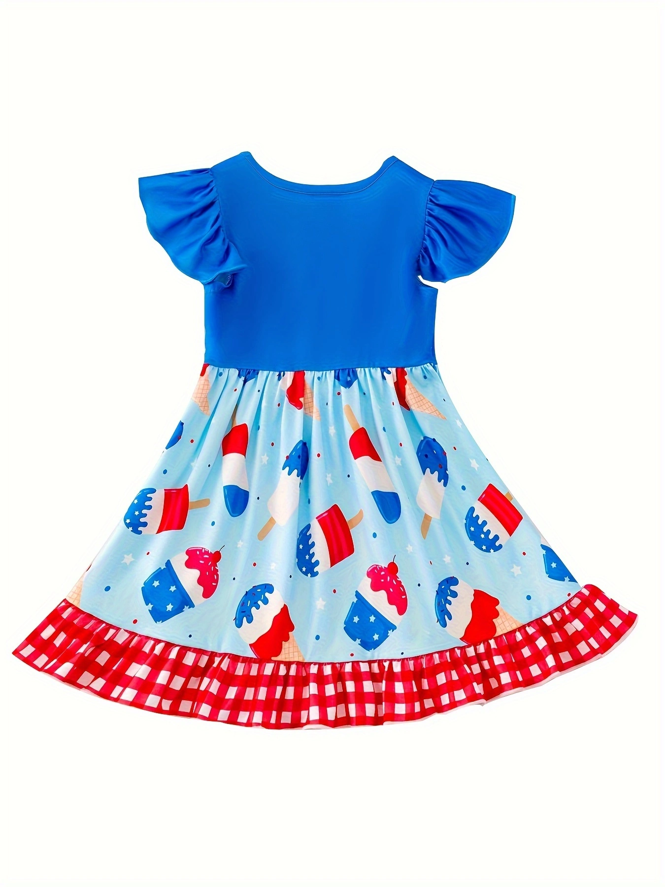 Independence Day Ice Cream Print Girls Ruffle Dress - Ethan and Emily