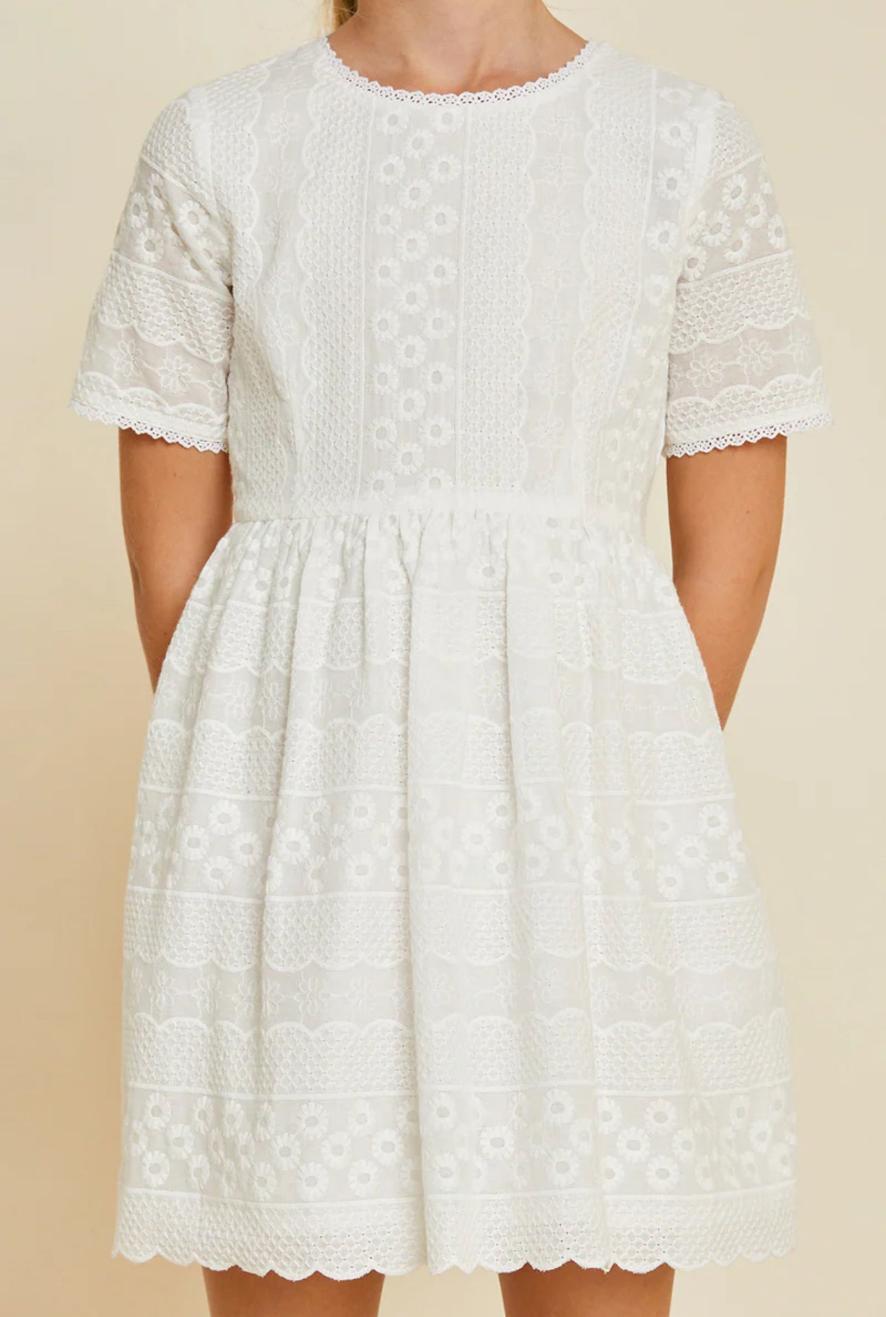Girls Embroidered Eyelet Dress - Ethan and Emily