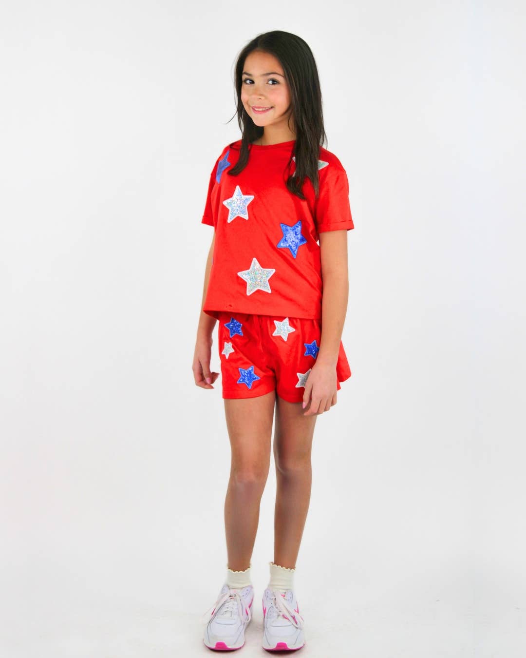 Girls White and blue sequins stars shirt