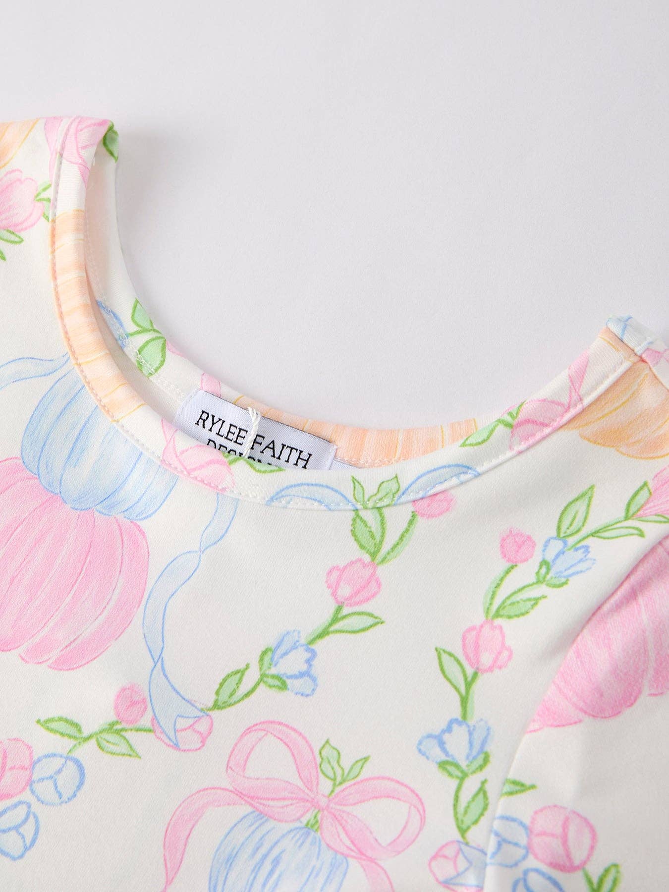 Pastel Pumpkin Bow Print Girls Dress