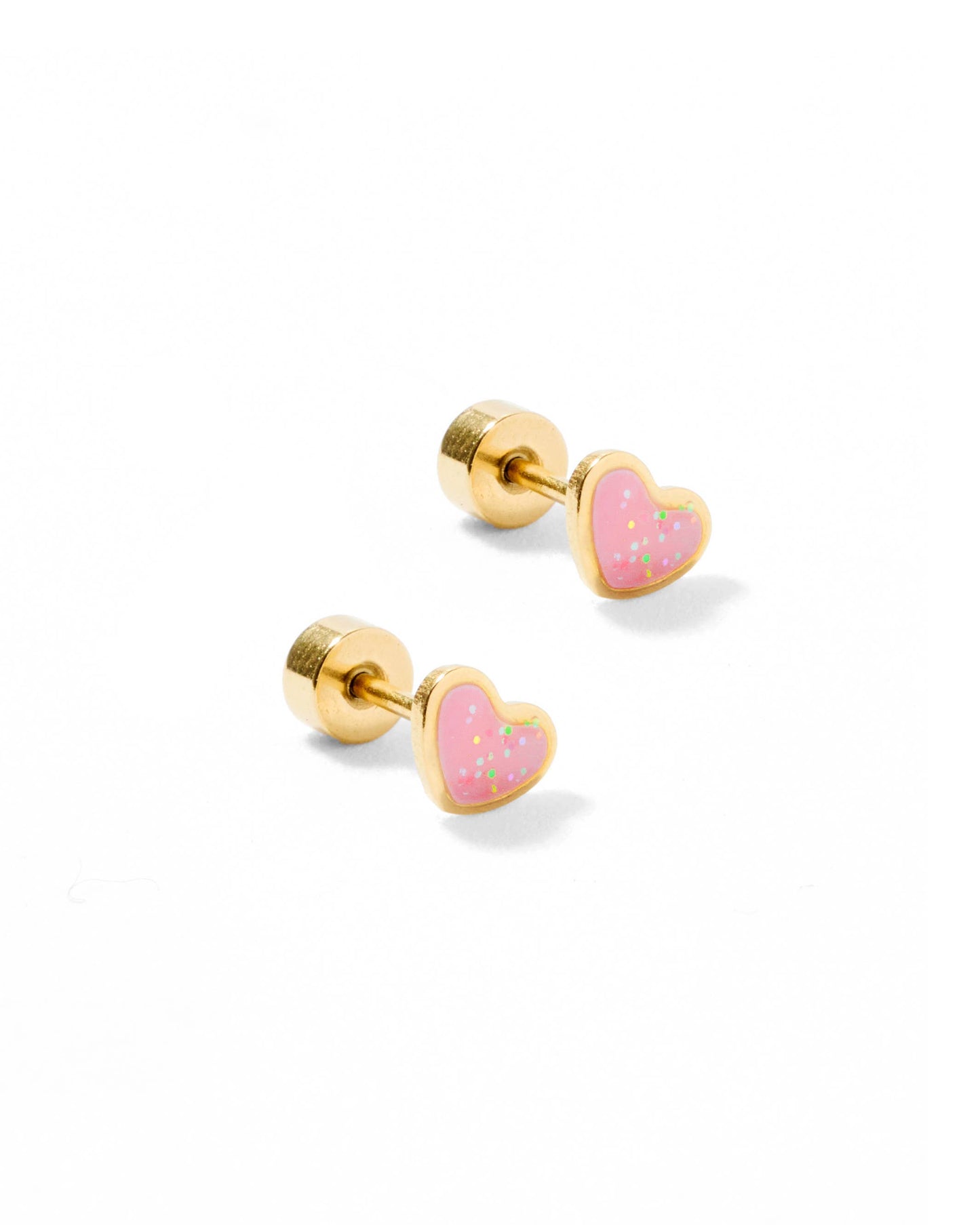 Screwback Stud Earrings - Nora Heart - Pink