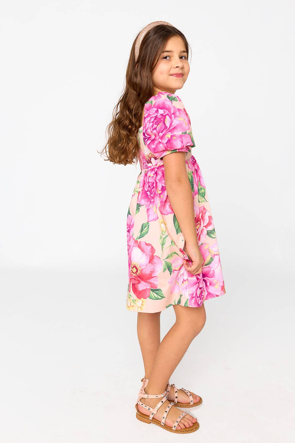 Kennedy Explorer Pink Floral Puff Sleeve Girls Dress - Ethan and Emily