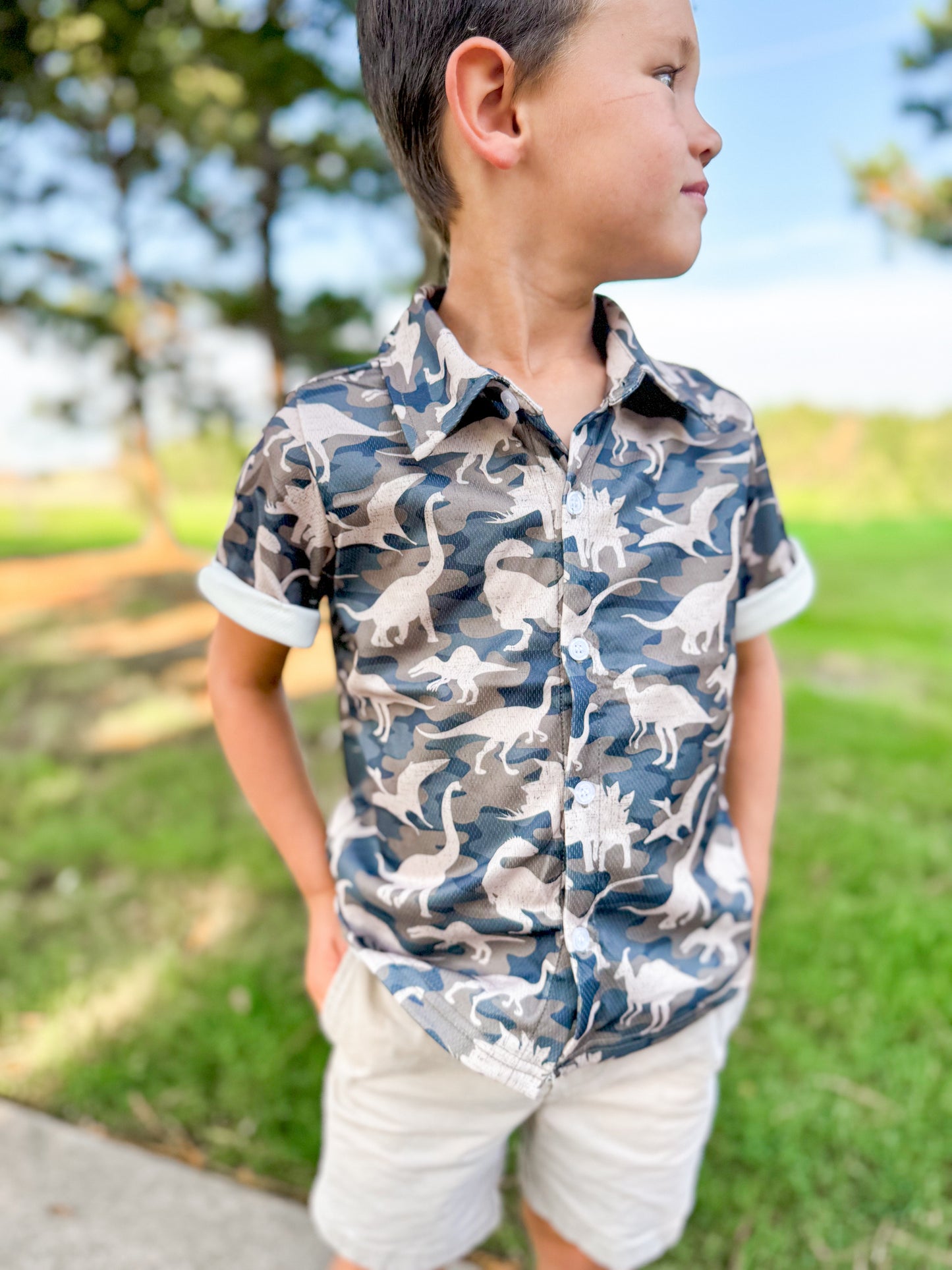 Boys Dinosaur Camo Polo - Ethan and Emily
