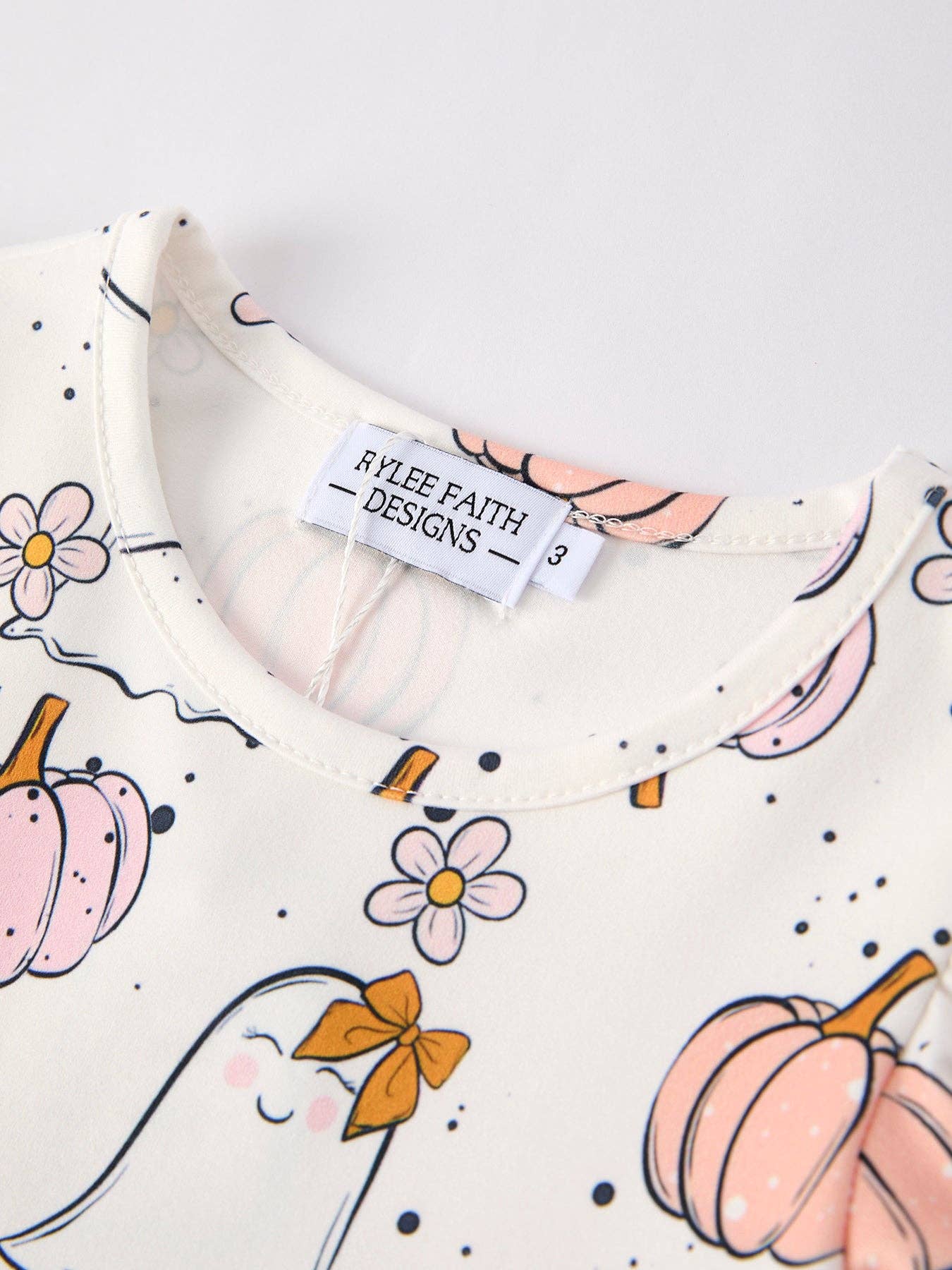 Neutral Pumpkin Ghost Print Girls Dress