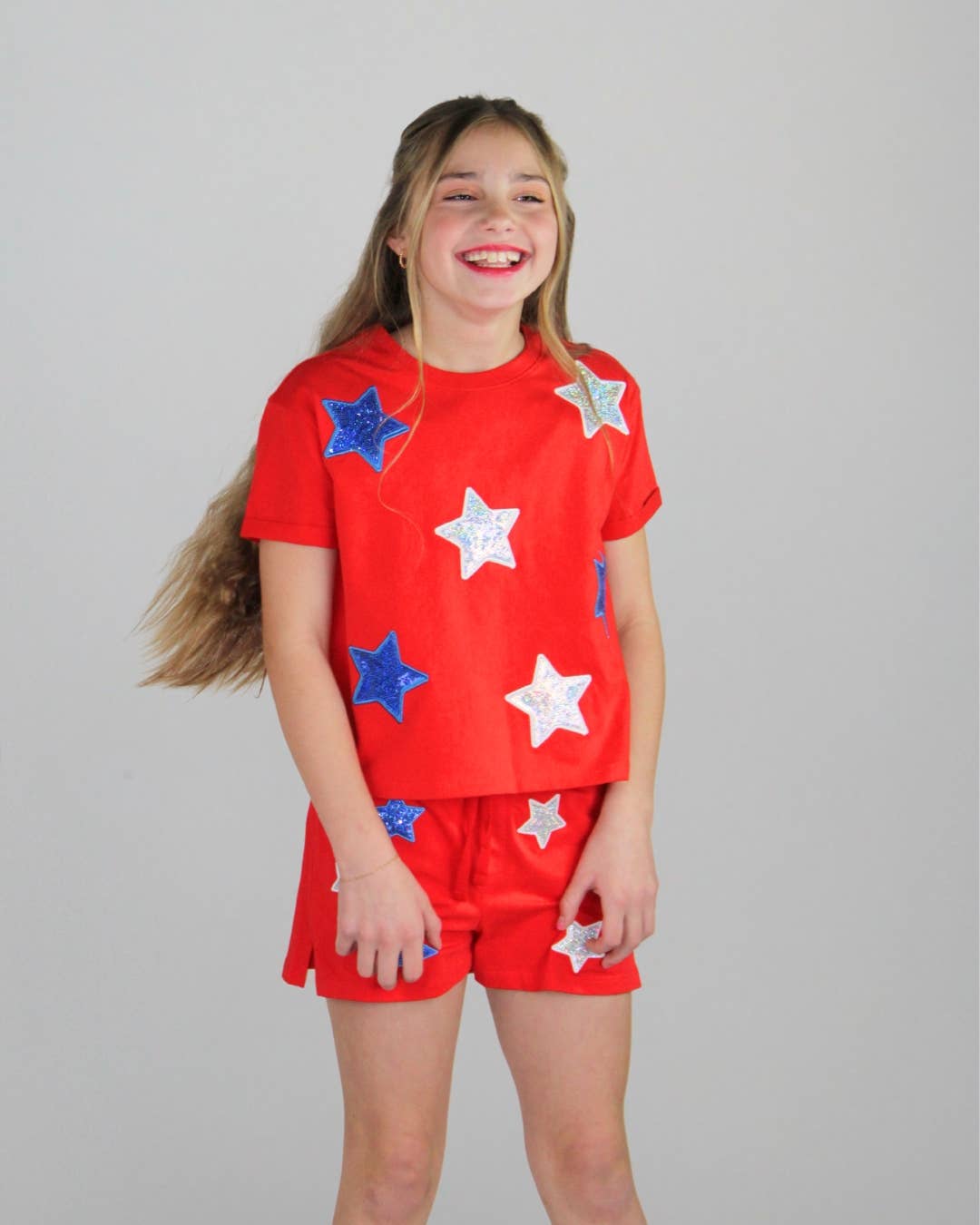 Girls White and blue sequins stars shirt
