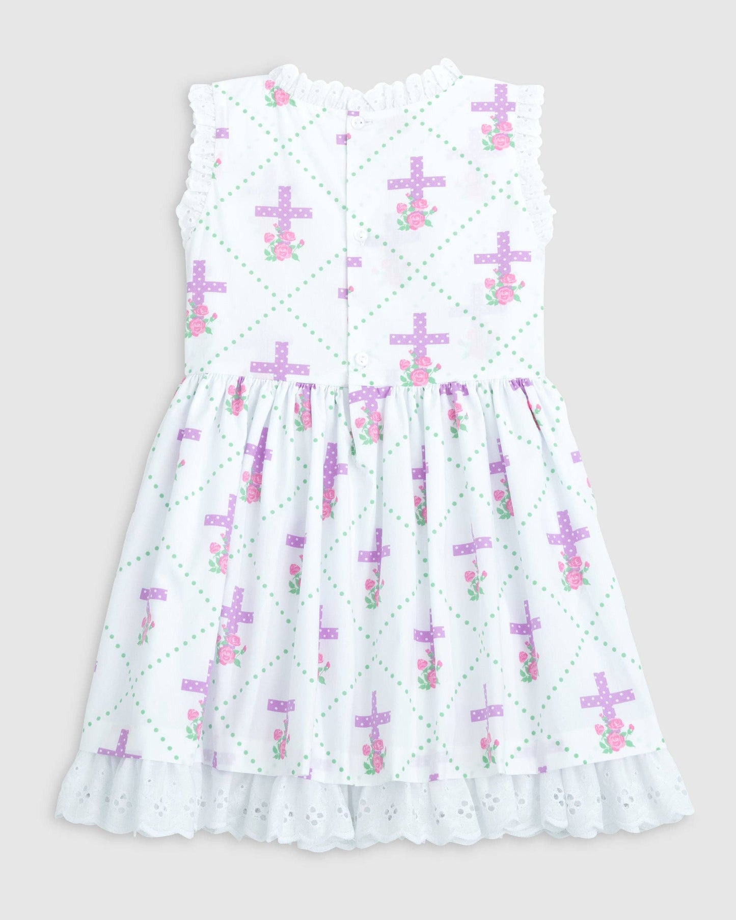 Grace Eyelet Trim Cross Printed Dress - Ethan and Emily
