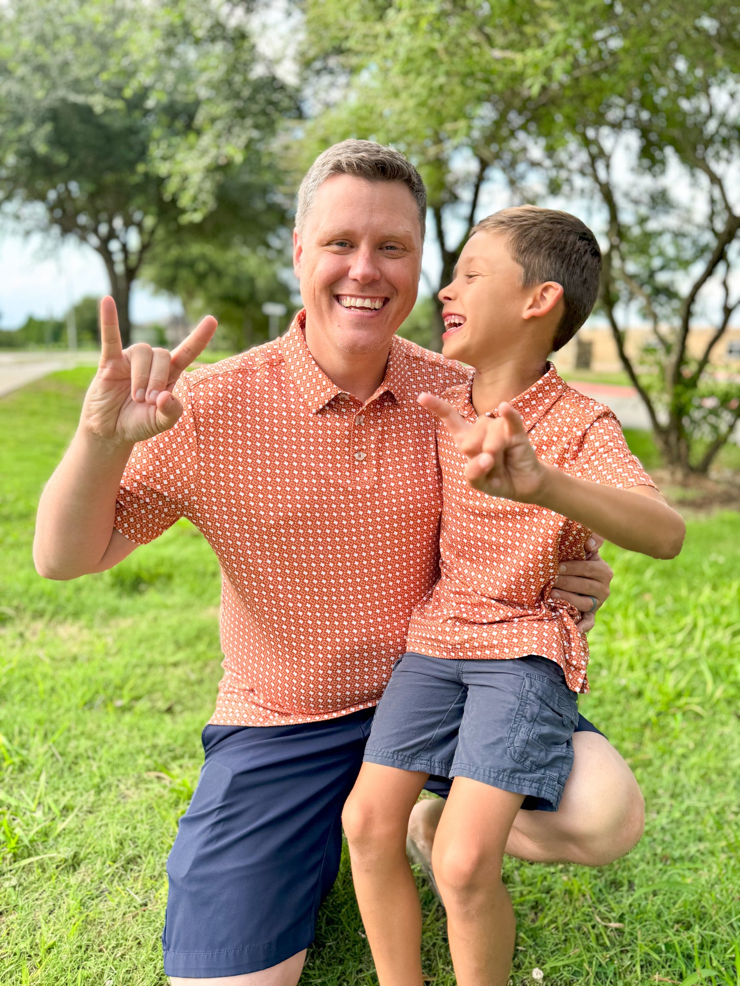 Burlebo Men’s orange Texas polo - Ethan and Emily