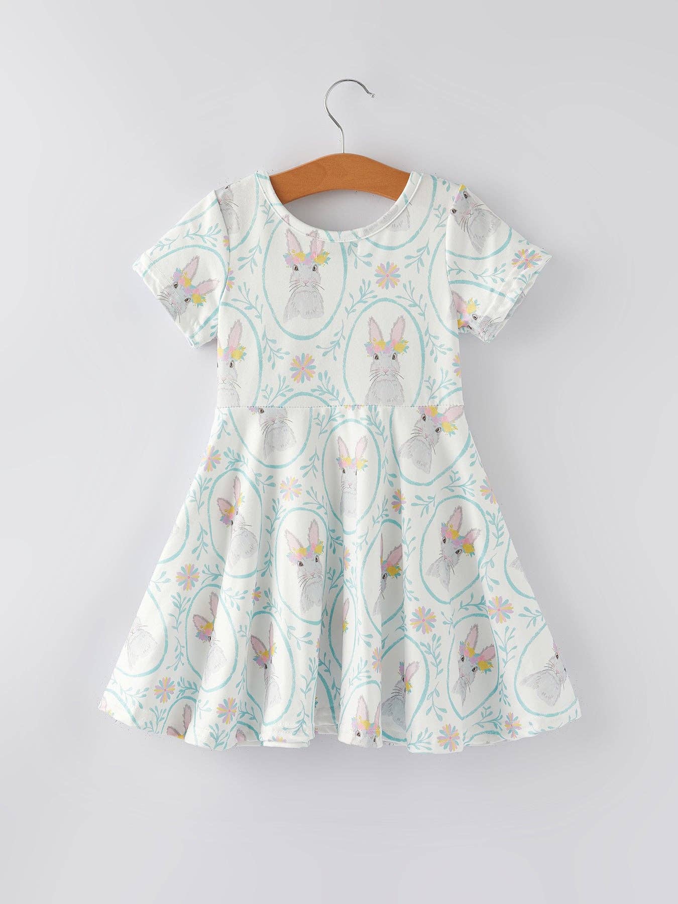 Easter Bunny Floral Short Sleeves Girls Dress - Ethan and Emily