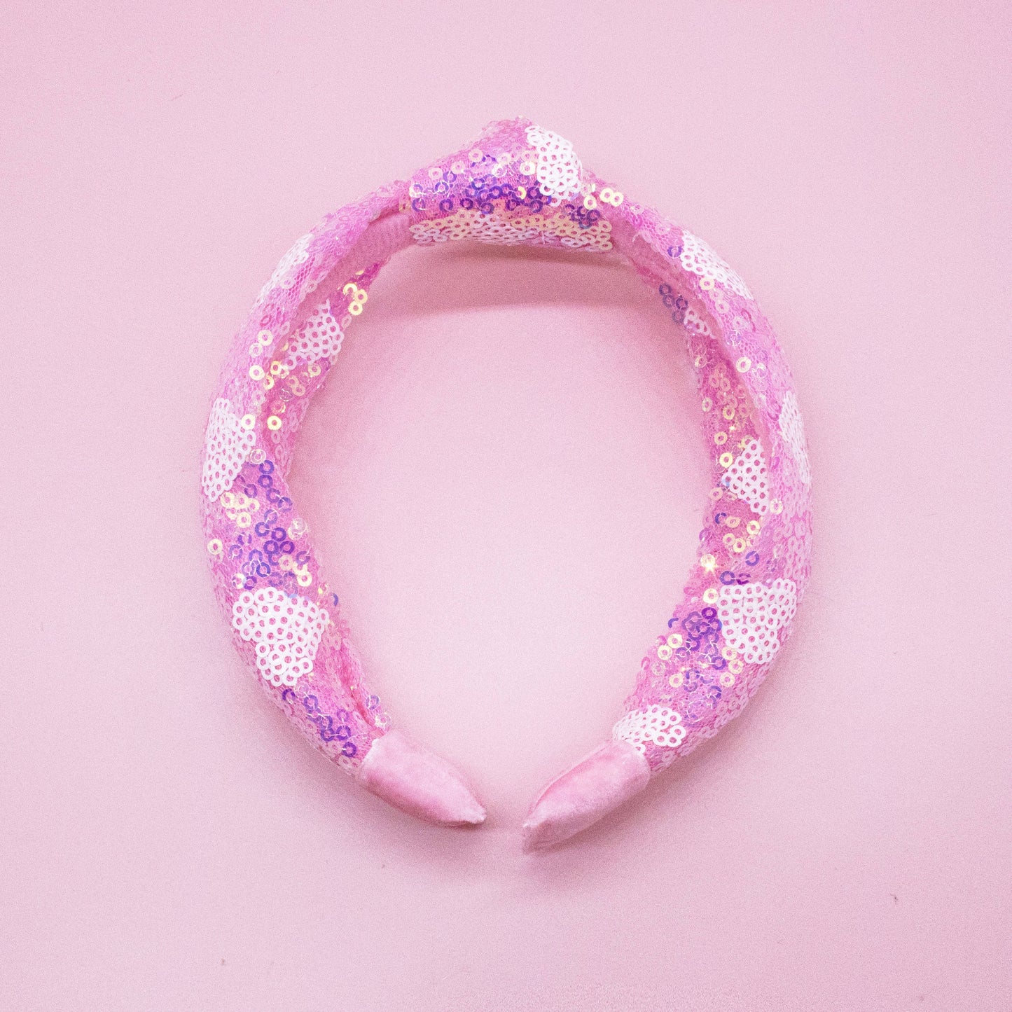 Kids Knot Headband - Pink Sequin Heart Valentine's Day - Ethan and Emily