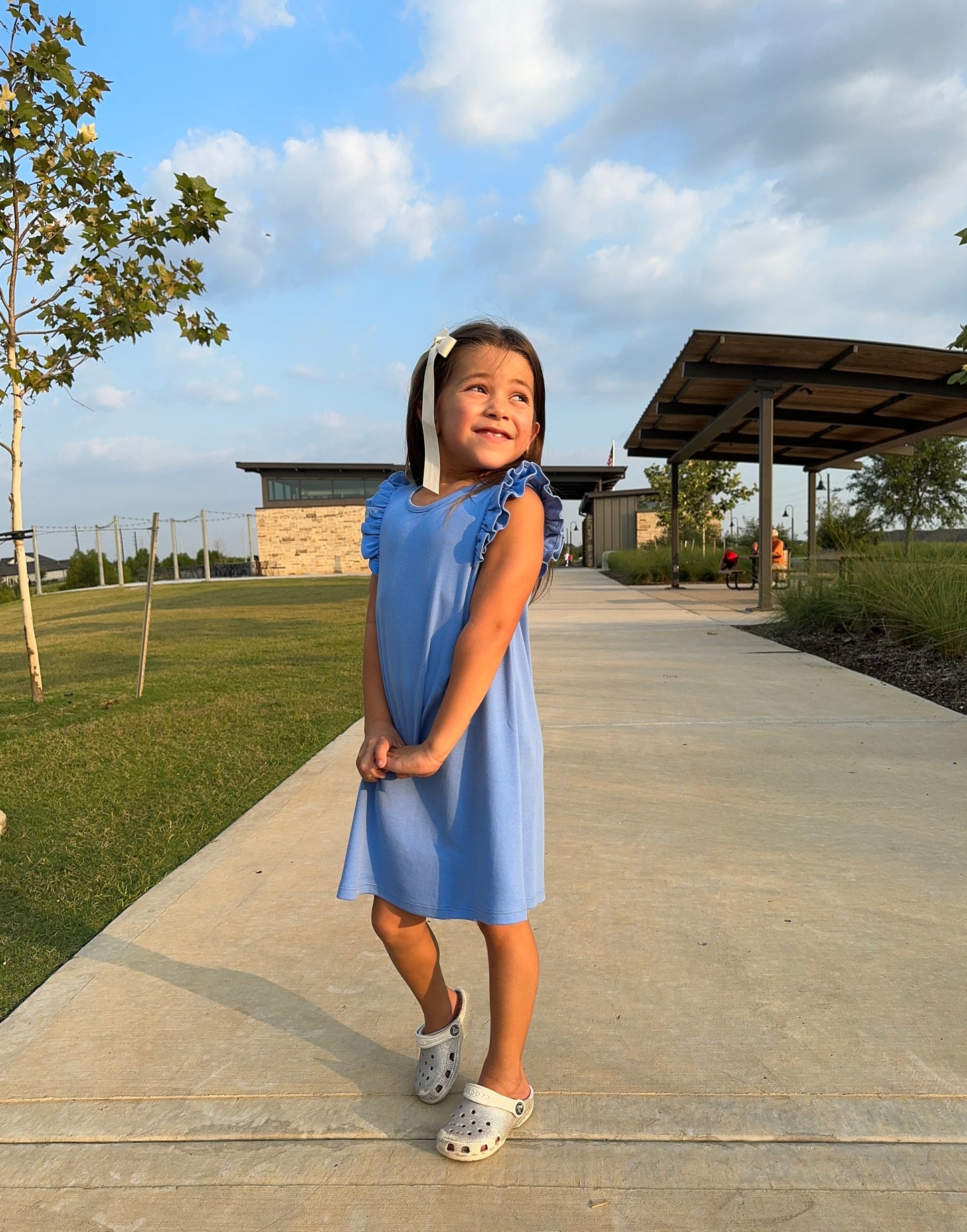 Ruehling Ruffle Dress In Barbados Blue - Ethan and Emily