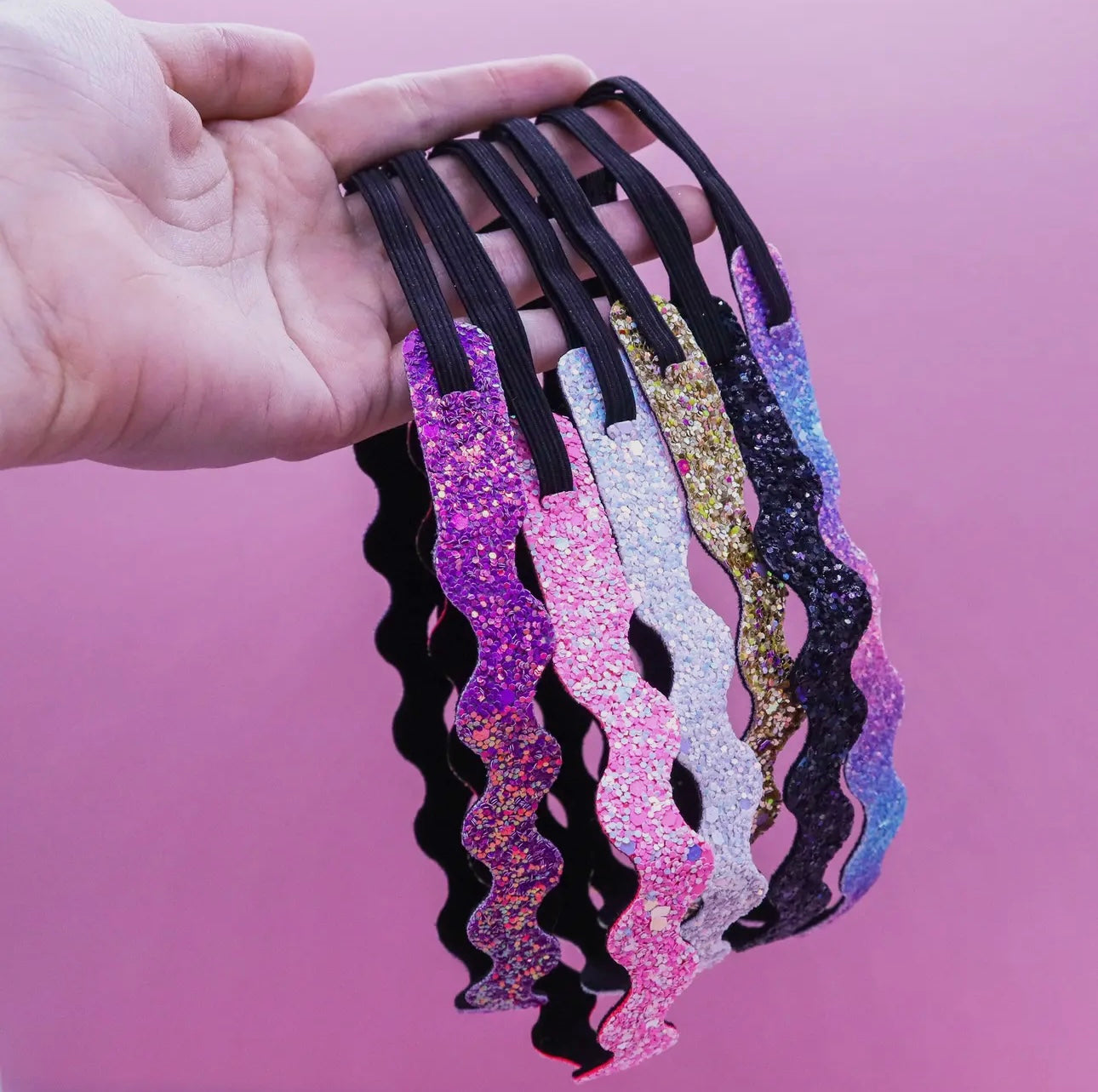 Adjustable No Slip Zig Zag Glitter Headbands - 6 Pack - Ethan and Emily