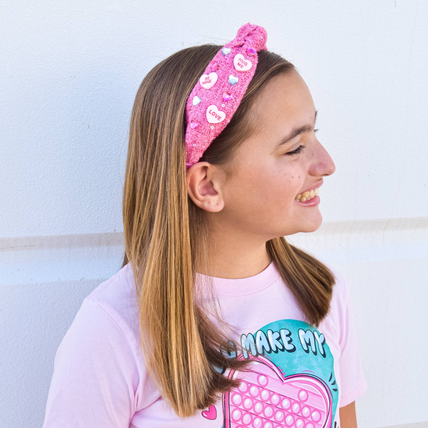 Kids Embellished Knot Headband - Candy Valentines Day Heart - Ethan and Emily