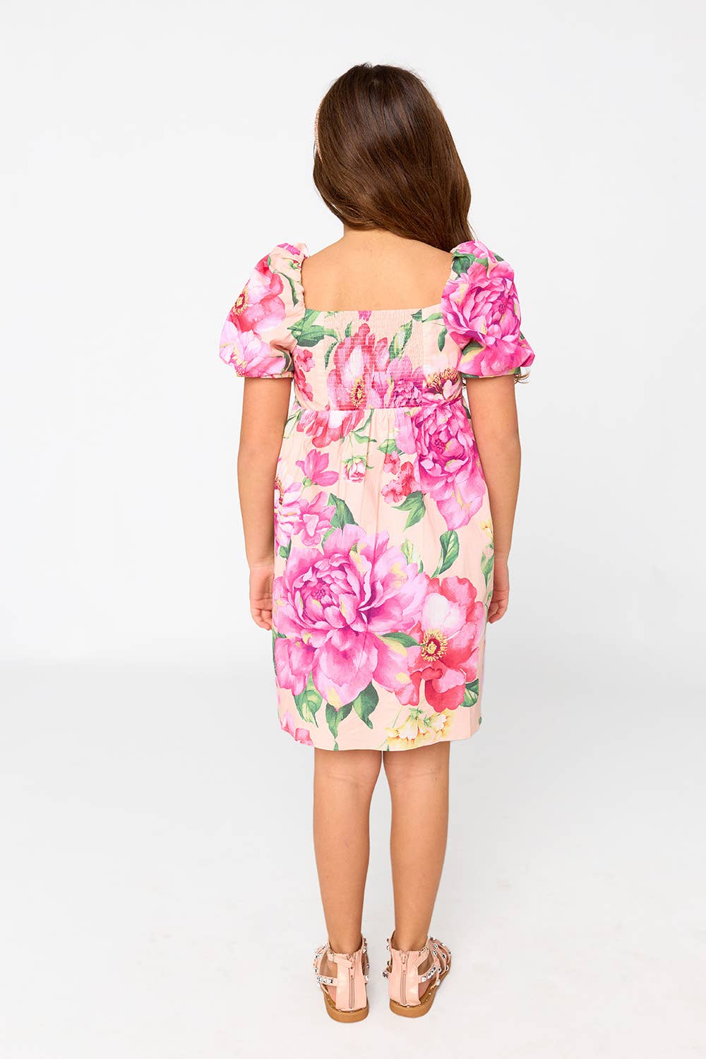 Kennedy Explorer Pink Floral Puff Sleeve Girls Dress - Ethan and Emily