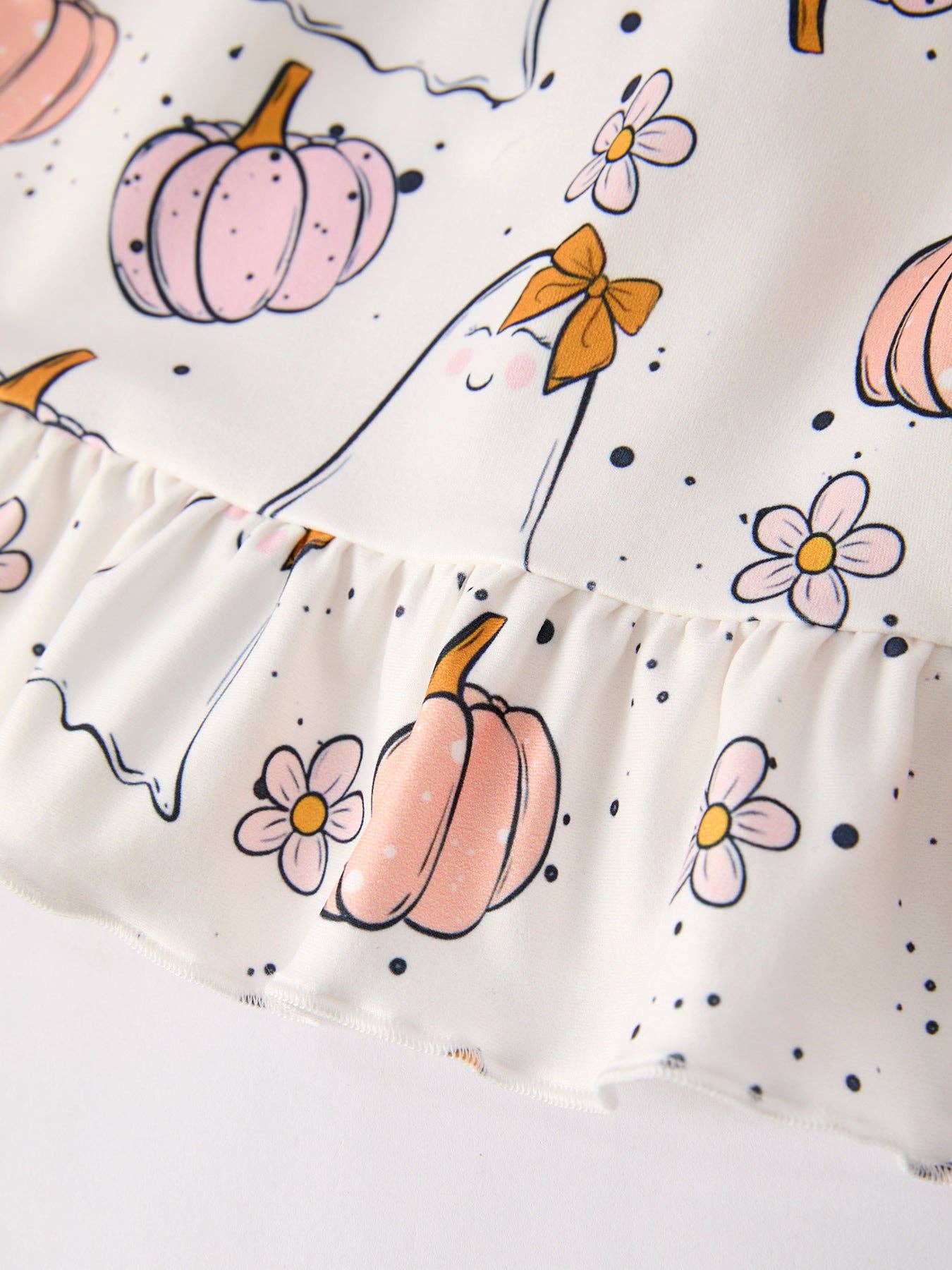 Neutral Pumpkin Ghost Print Girls Dress