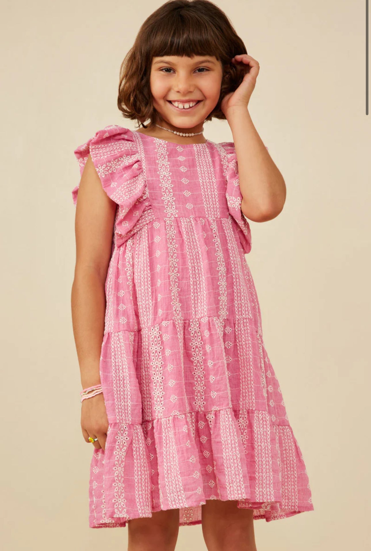 Girls Embroidered Ruffled Lace Sleeveless Dress
