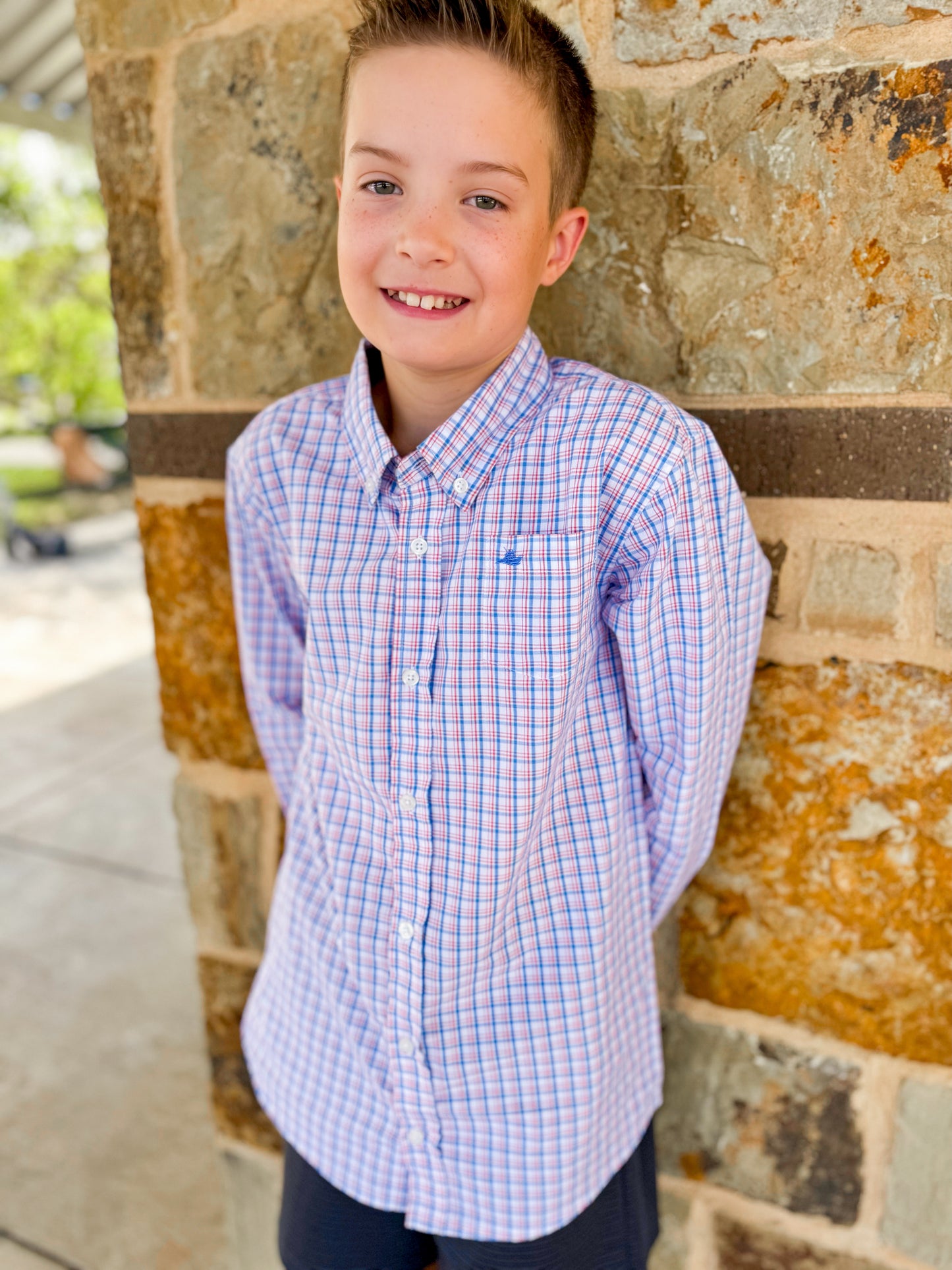 Southbound Red and Blue Windowpane Shirt - Ethan and Emily