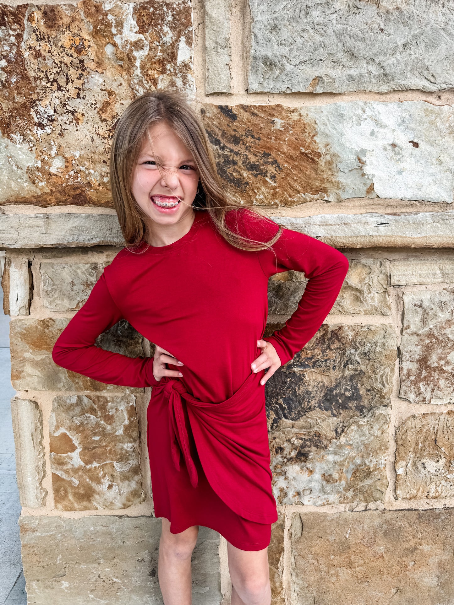 Side tie long sleeve tween holiday dress - Ethan and Emily