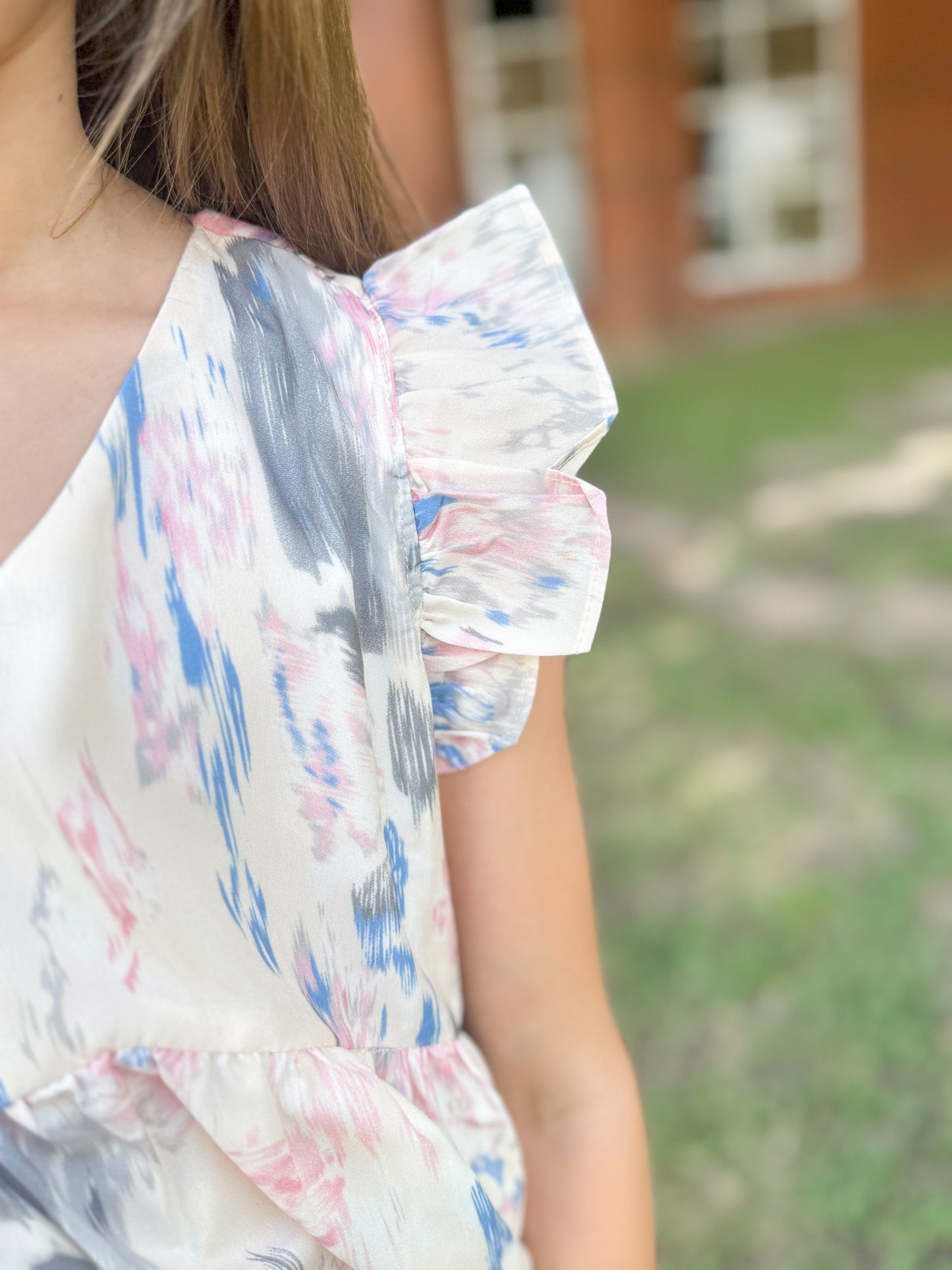 Girls Watercolor V Neck Tiered Ruffled Dress - Ethan and Emily