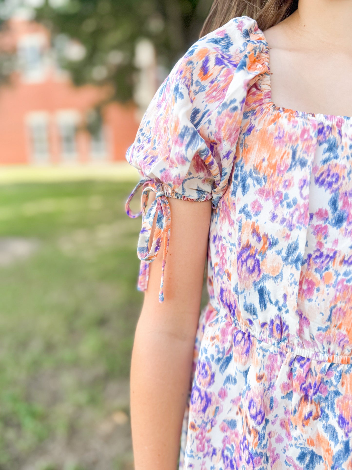 Girls Floral Cinch Waist Smocked Back Dress - Ethan and Emily