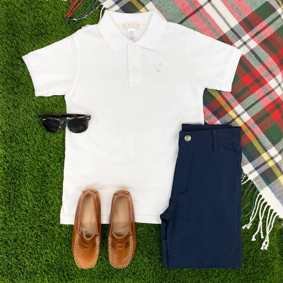 Prim and proper polo in white - Ethan and Emily