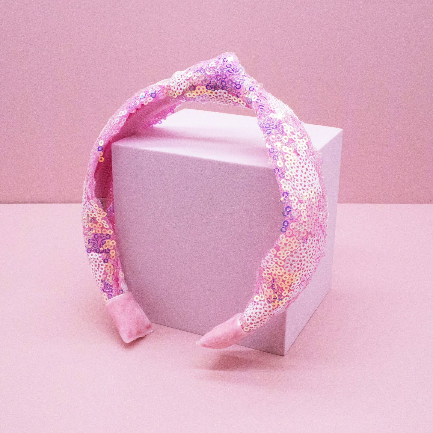 Kids Knot Headband - Pink Sequin Heart Valentine's Day - Ethan and Emily