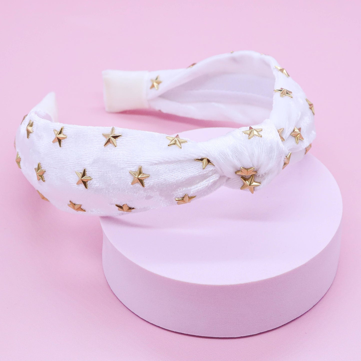 Kids Knot Headband - White Star Stud Velvet Hair Accessories - Ethan and Emily