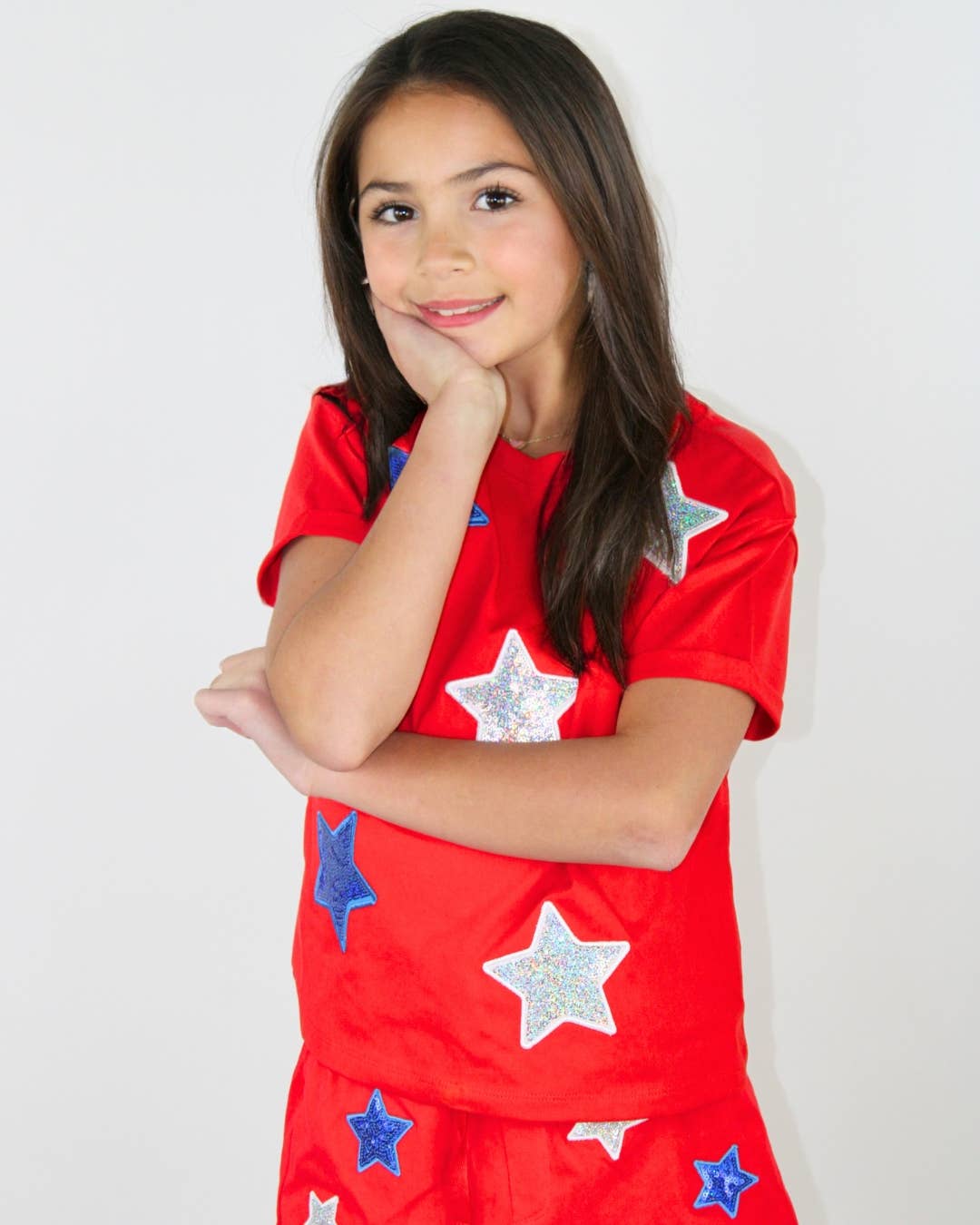Girls White and blue sequins stars shirt