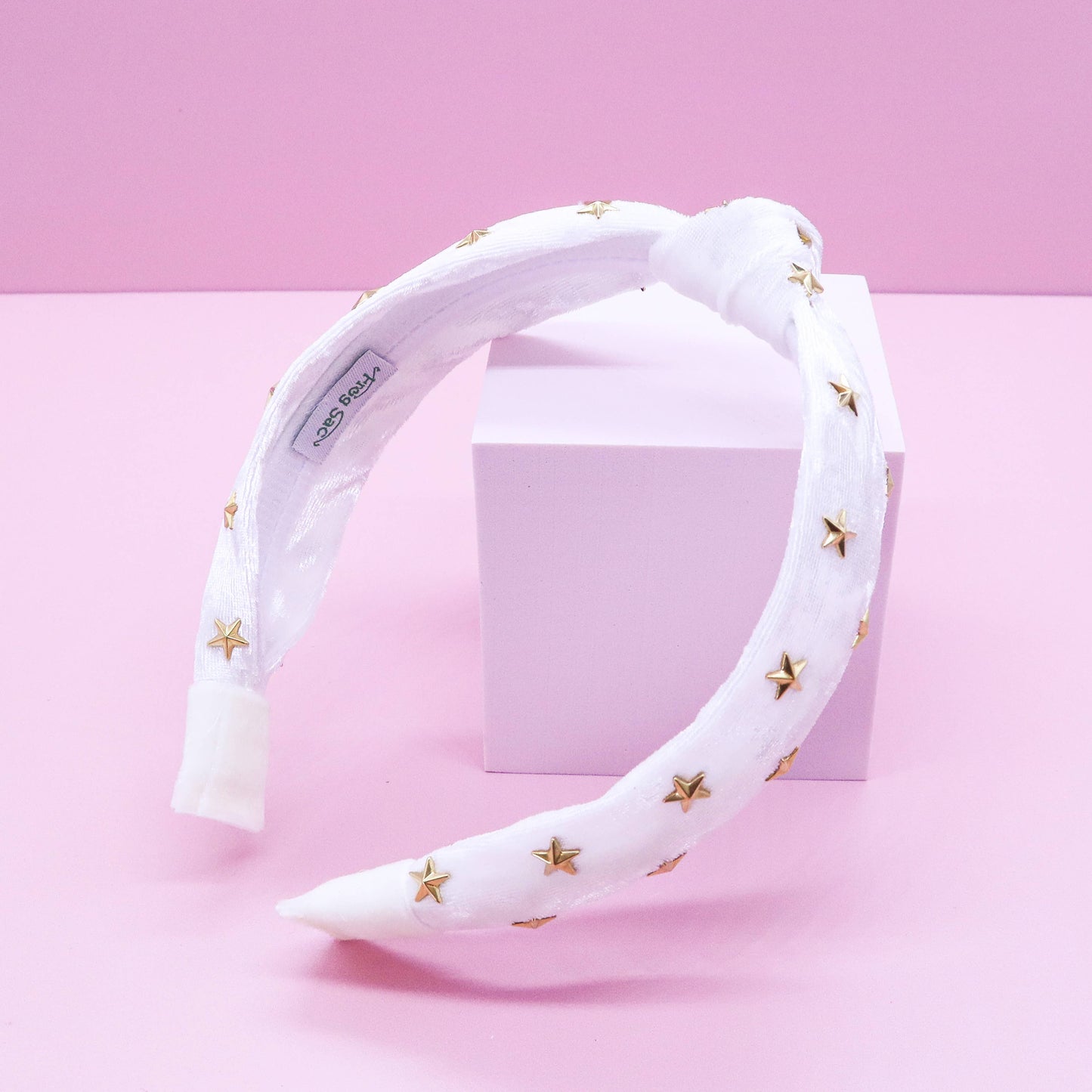 Kids Knot Headband - White Star Stud Velvet Hair Accessories - Ethan and Emily