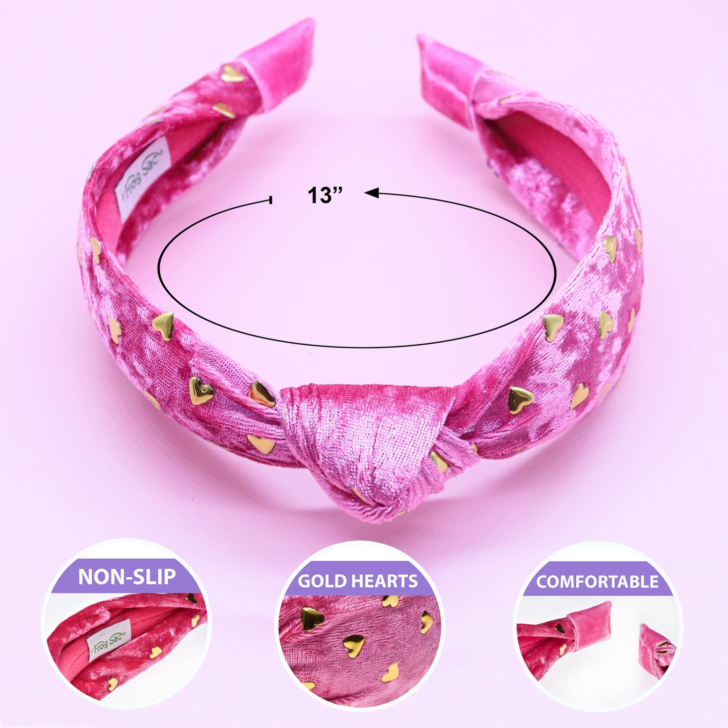 Kids Knot Headband - Gold Heart Stud Velvet Hair Accessories - Ethan and Emily