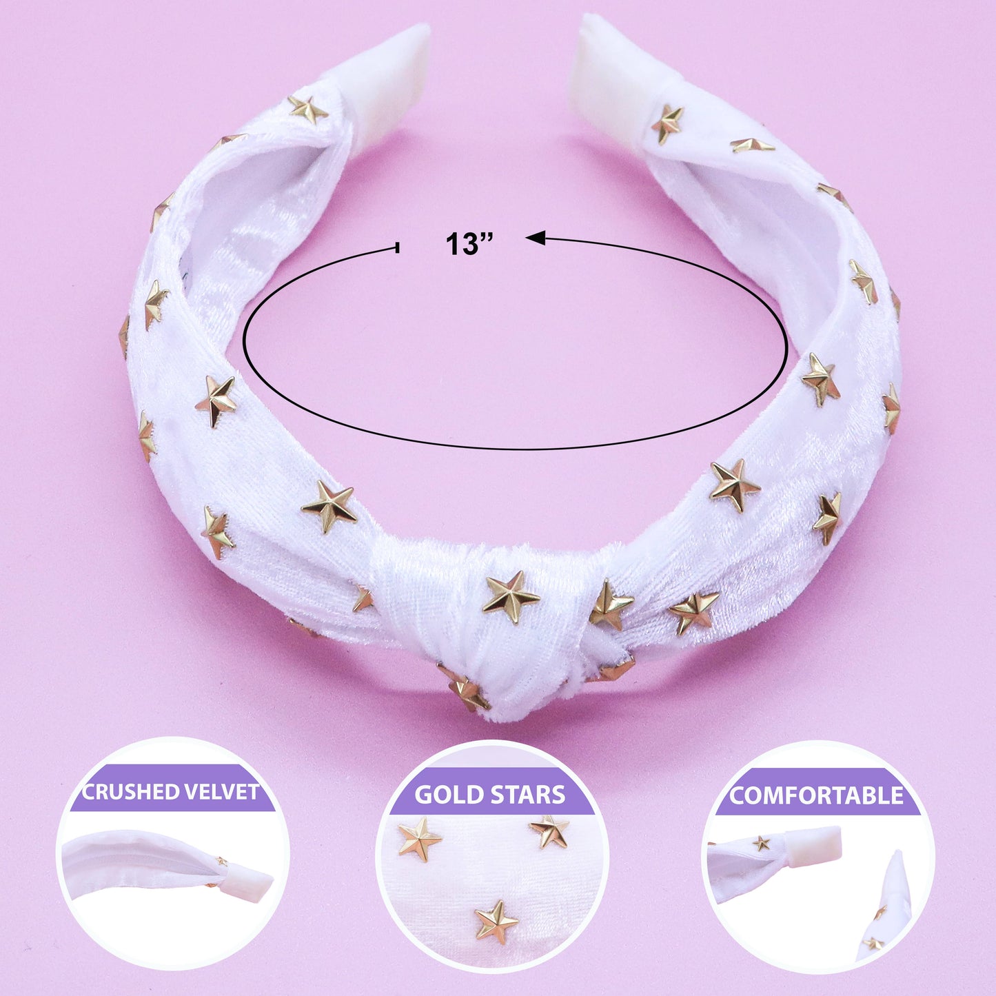 Kids Knot Headband - White Star Stud Velvet Hair Accessories - Ethan and Emily