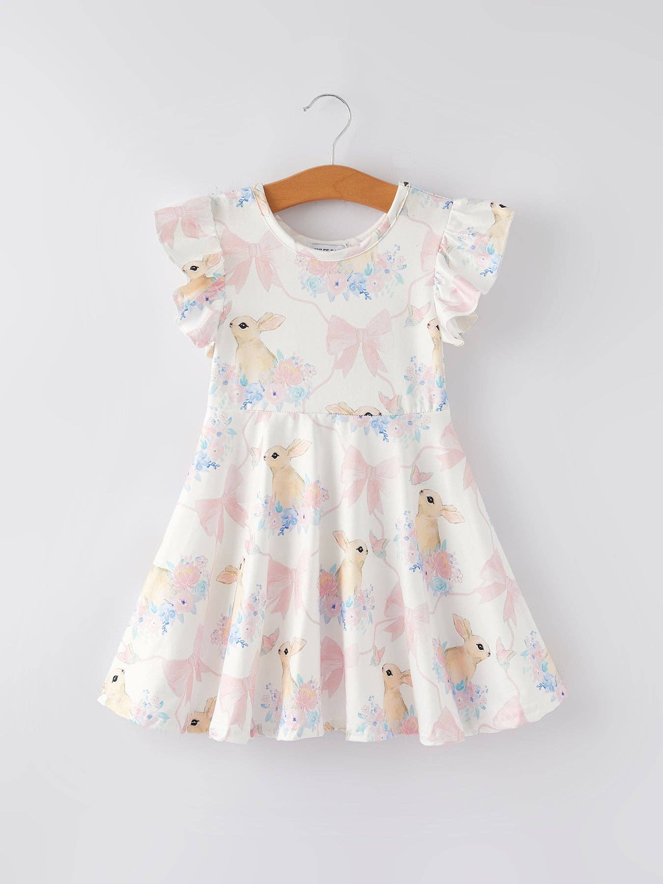 Easter Bunny White Flying Sleeves Girls Dress - Ethan and Emily