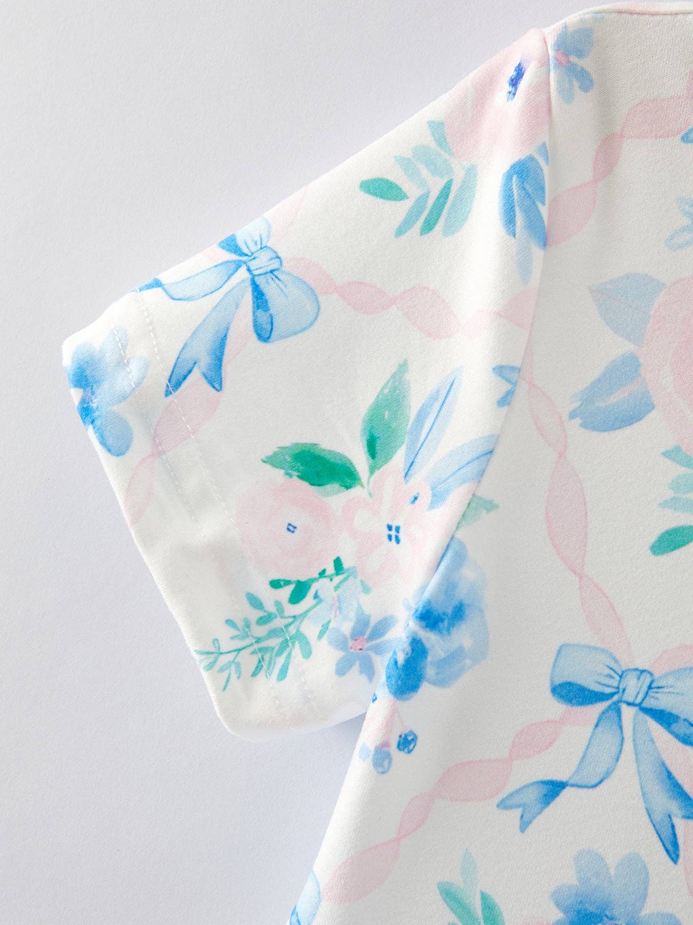 Blue Bow Floral Print Girls Dress - Ethan and Emily