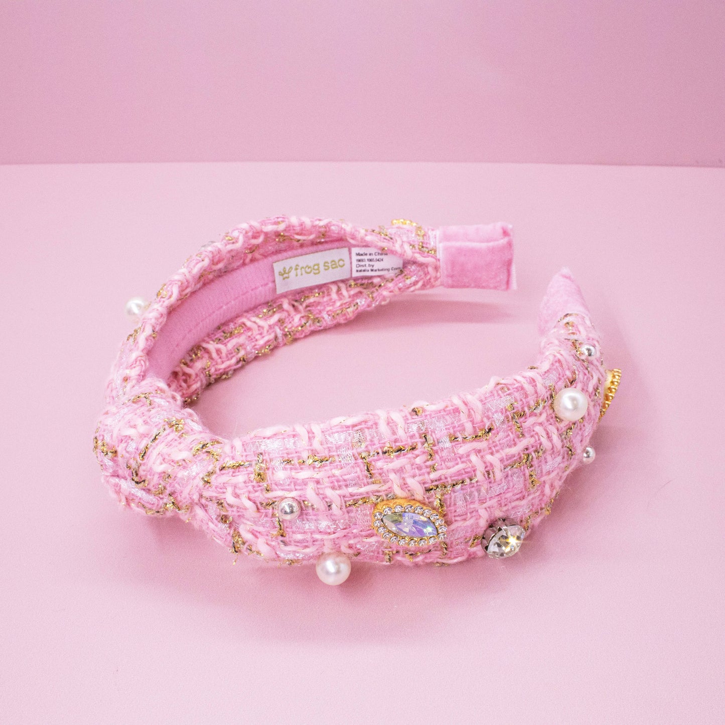 Embellished Knot Headband - Tweed Rhinestone Pearl - Ethan and Emily