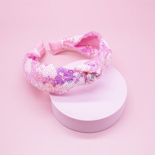 Kids Knot Headband - Pink Sequin Heart Valentine's Day - Ethan and Emily