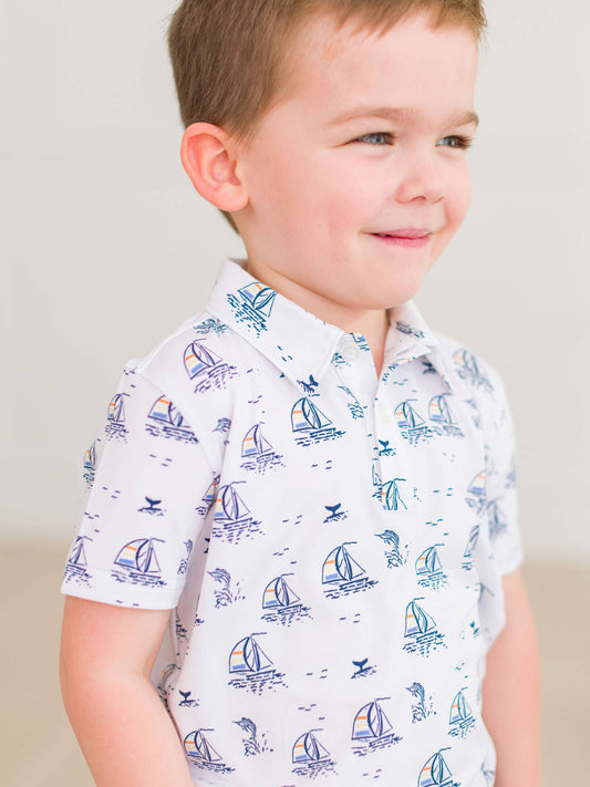 Boys Sailing the Seas Knit Short Sleeve Performance Polo