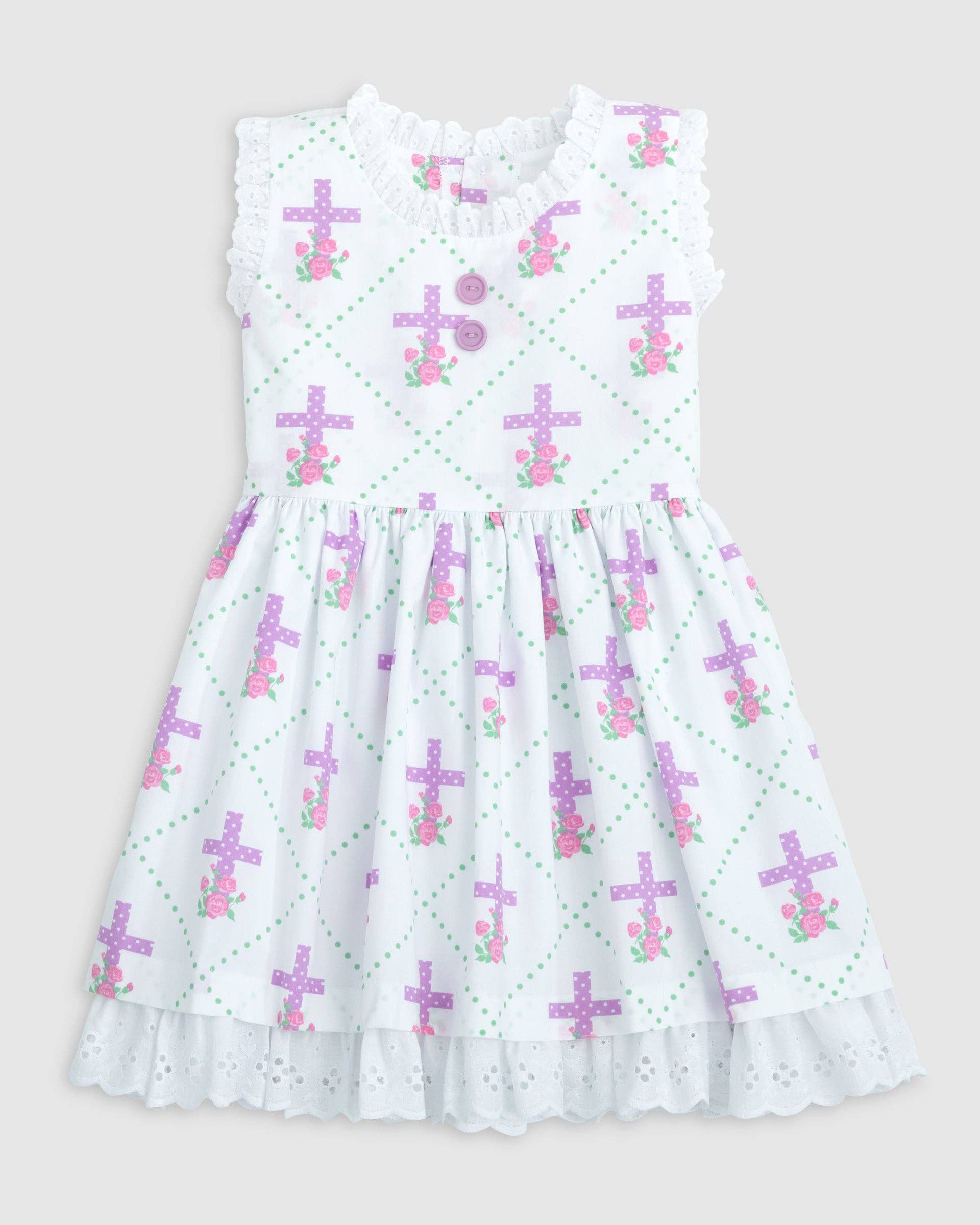 Grace Eyelet Trim Cross Printed Dress - Ethan and Emily
