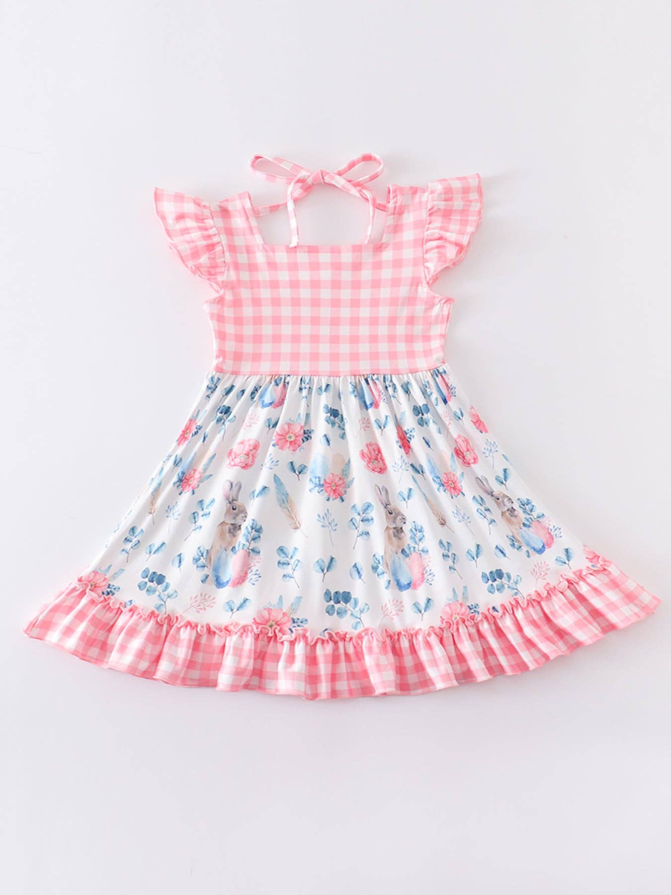 Easter Pink Plaid Rabbit Floral Girl Dress - Ethan and Emily