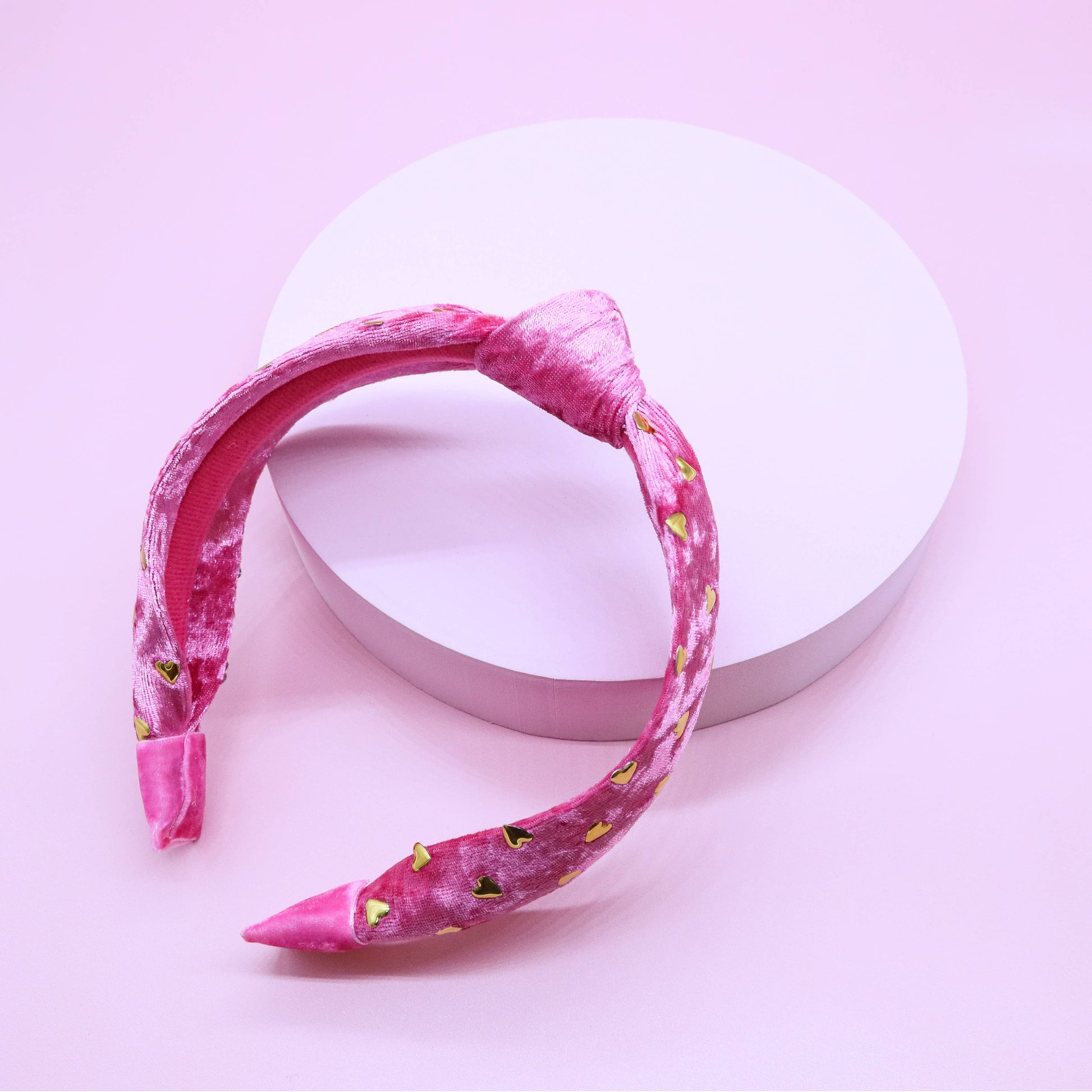 Kids Knot Headband - Gold Heart Stud Velvet Hair Accessories - Ethan and Emily