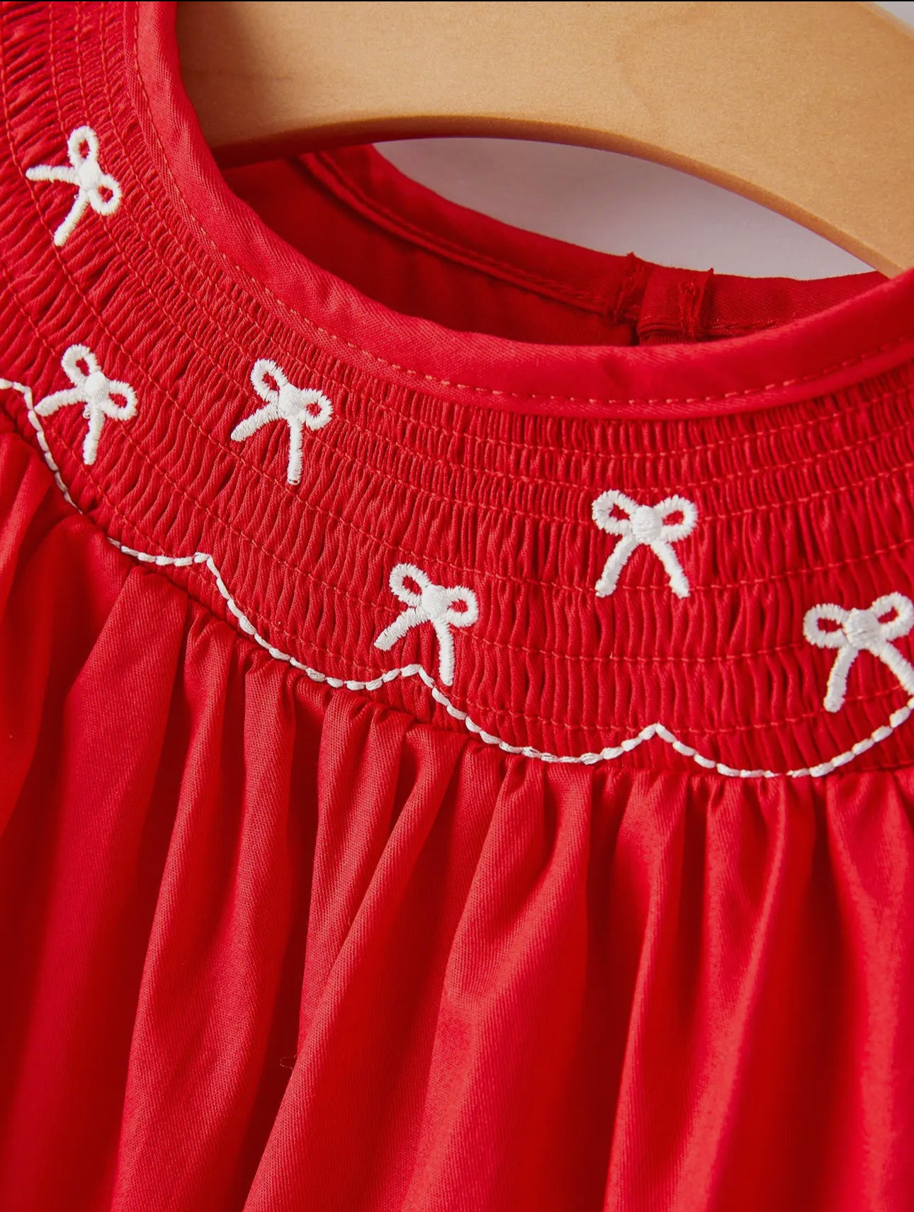 Girls Bow Smocked Red Dress - Ethan and Emily