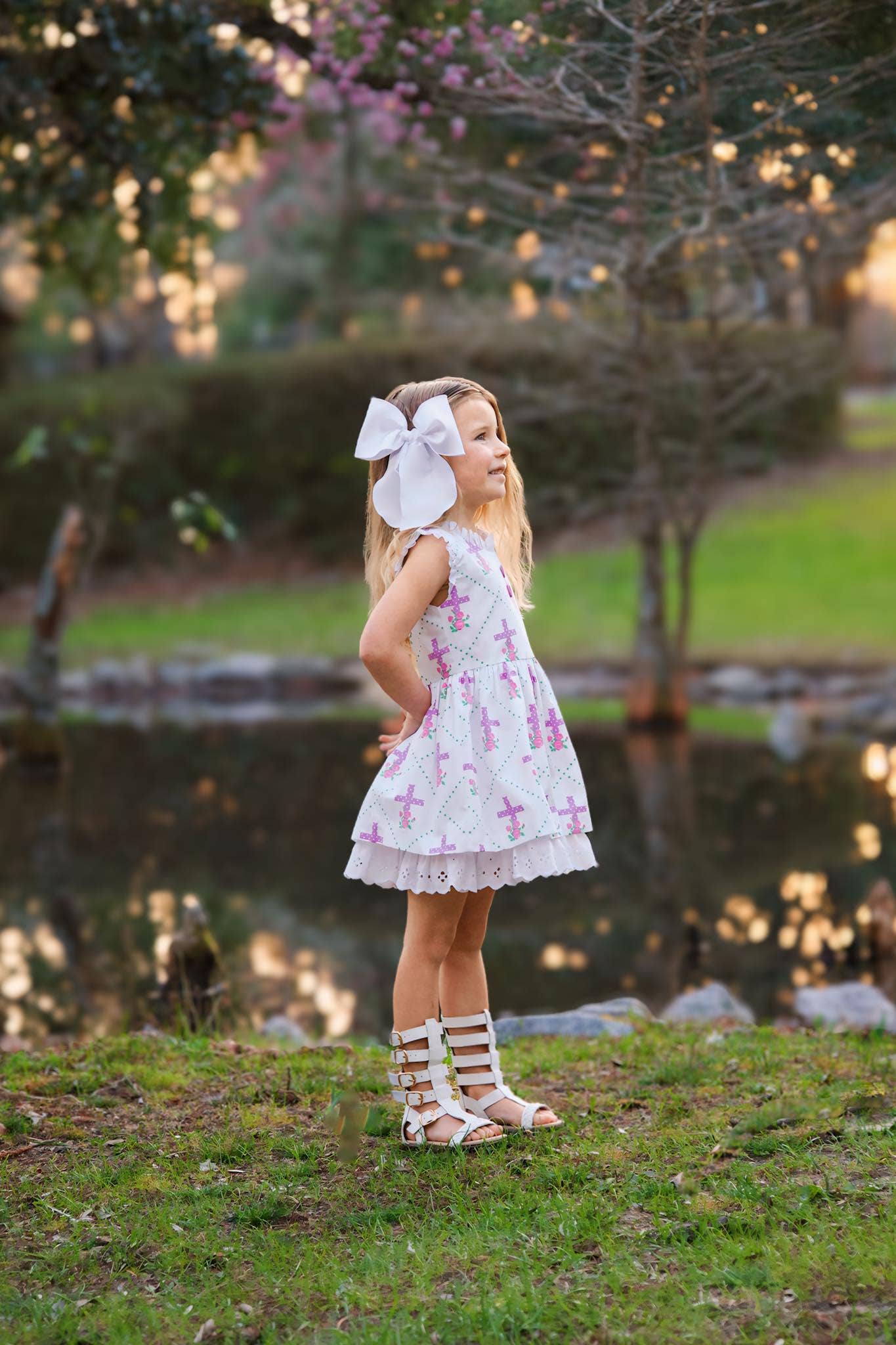 Grace Eyelet Trim Cross Printed Dress - Ethan and Emily