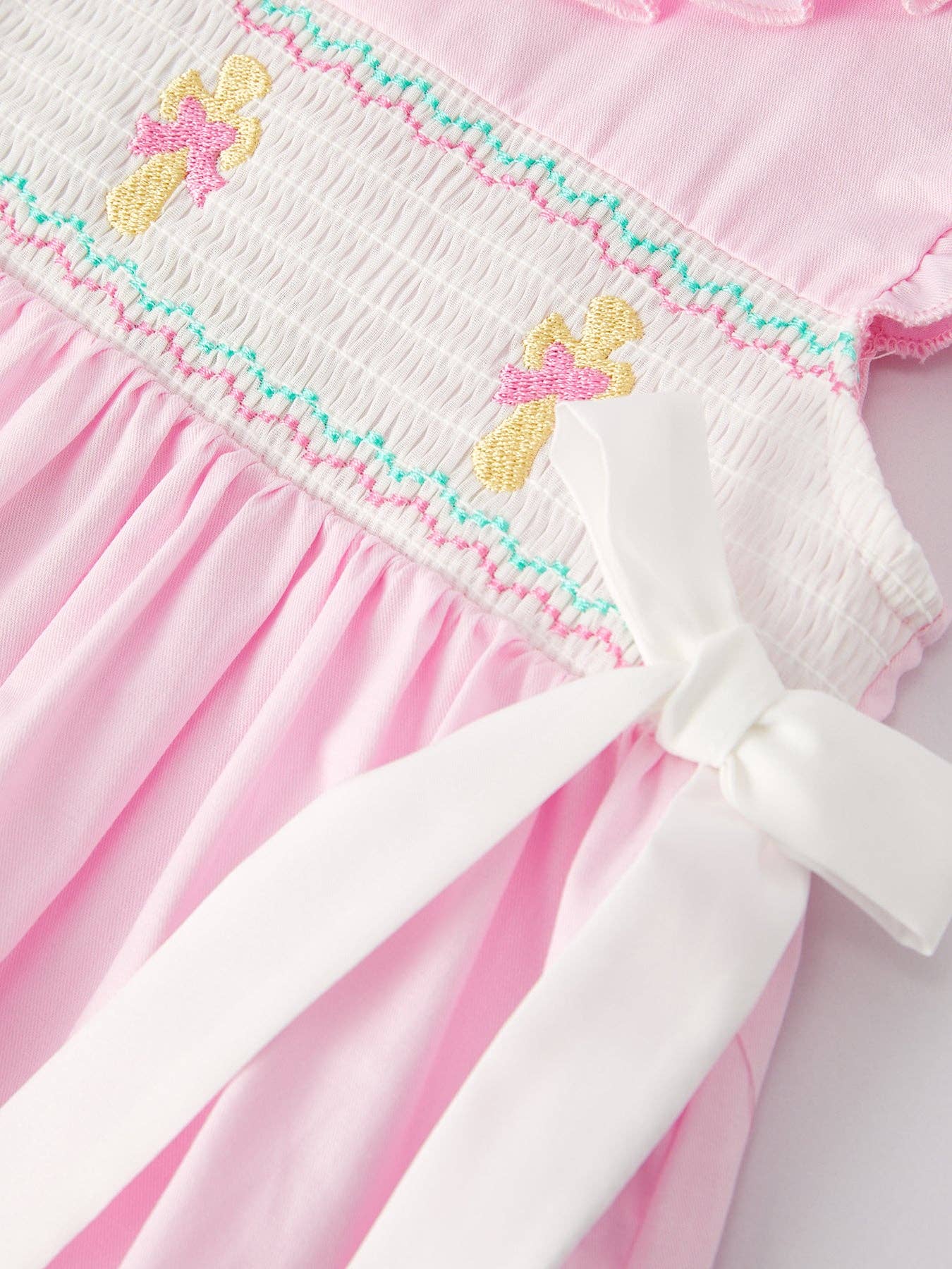 Smocking Easter Embroidered Ruffles Girls Pink Dress - Ethan and Emily
