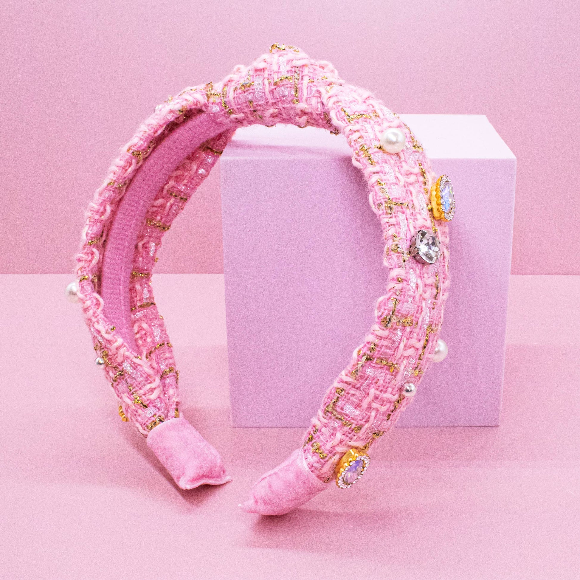 Embellished Knot Headband - Tweed Rhinestone Pearl - Ethan and Emily