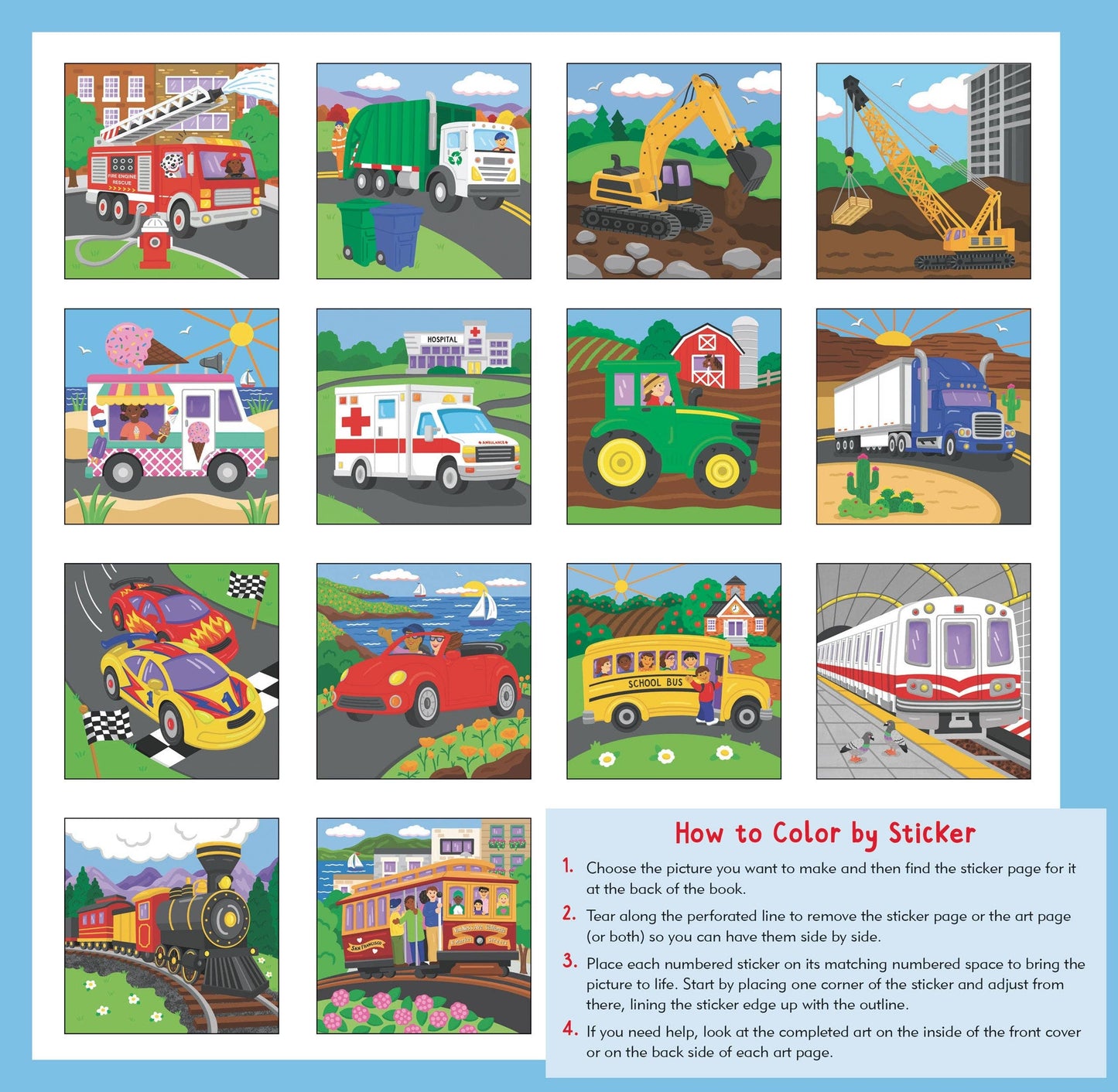 My First Color-By-Sticker Book - Cars, Trucks, & Trains - Ethan and Emily