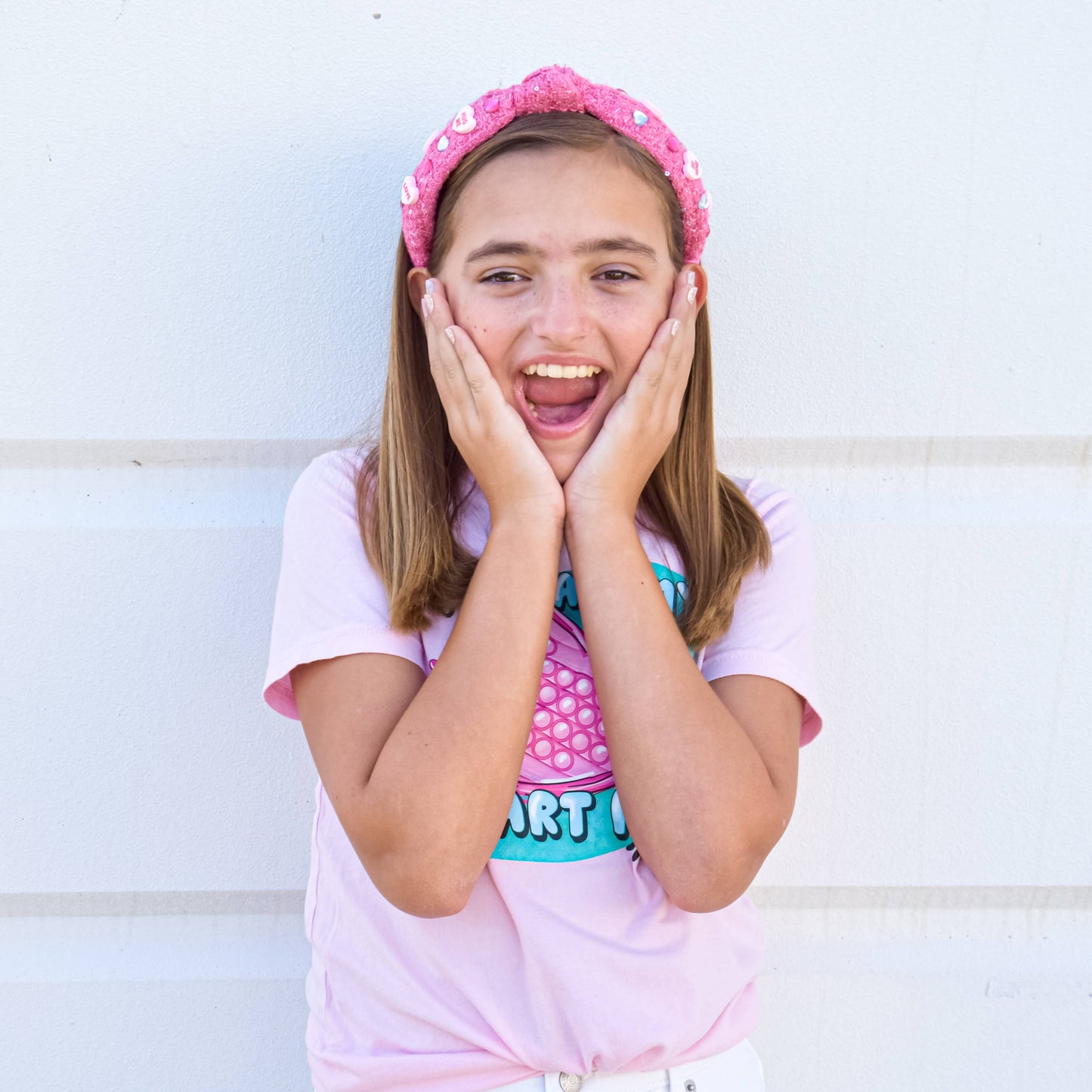 Kids Embellished Knot Headband - Candy Valentines Day Heart - Ethan and Emily