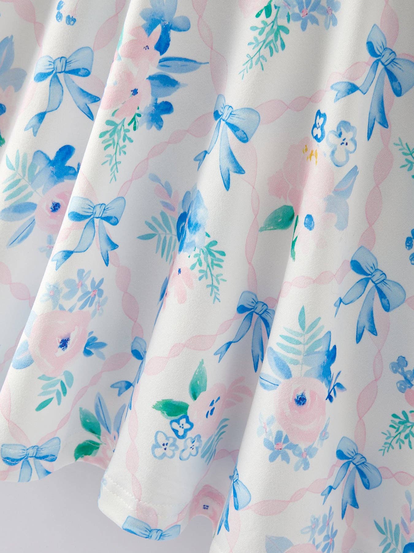 Blue Bow Floral Print Girls Dress - Ethan and Emily