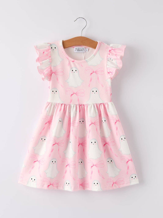 Pink Ghost and Bow flutter Sleeve Dress