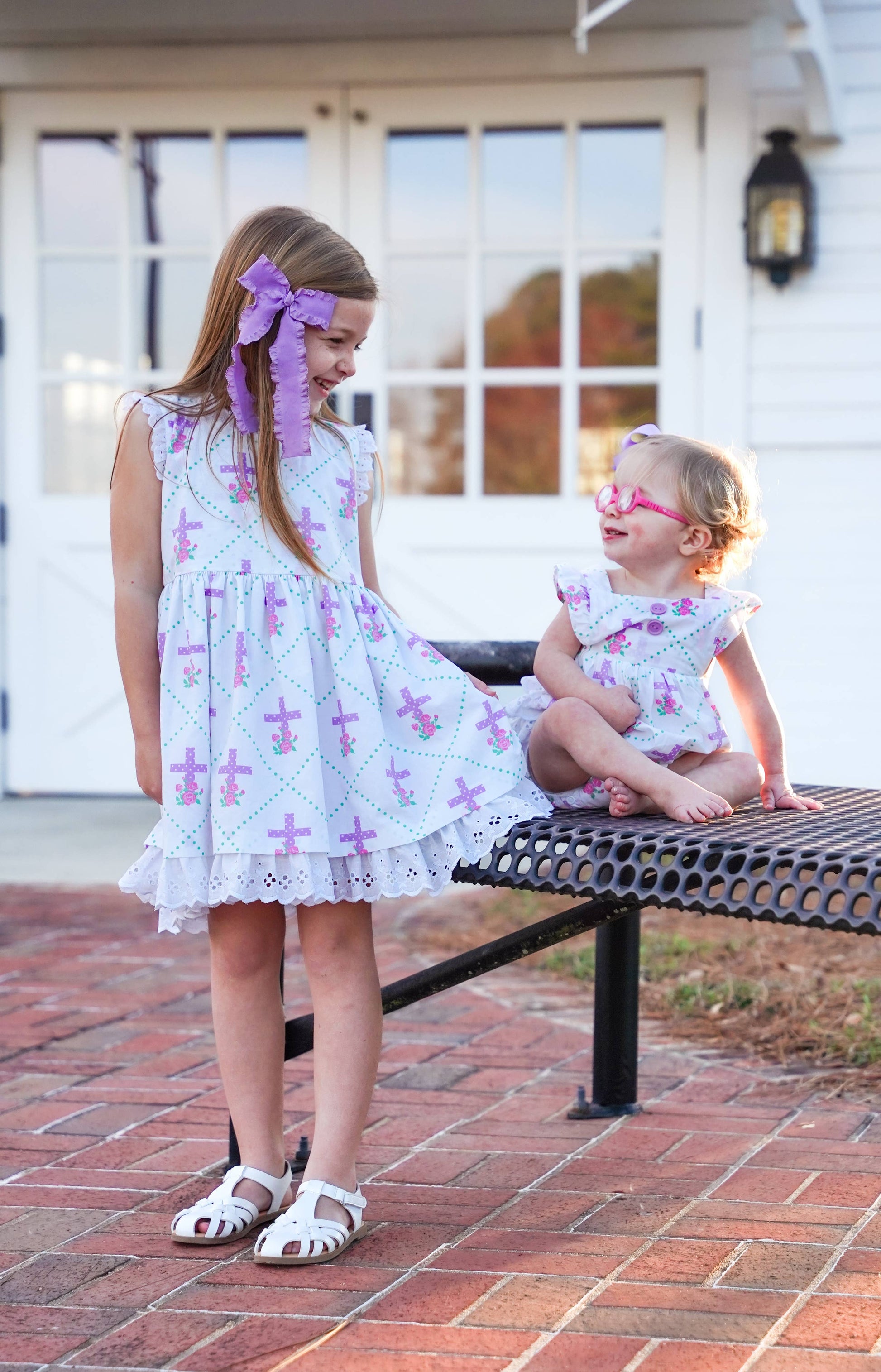 Grace Eyelet Trim Cross Printed Dress - Ethan and Emily