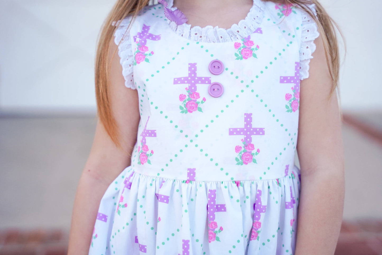 Grace Eyelet Trim Cross Printed Dress - Ethan and Emily